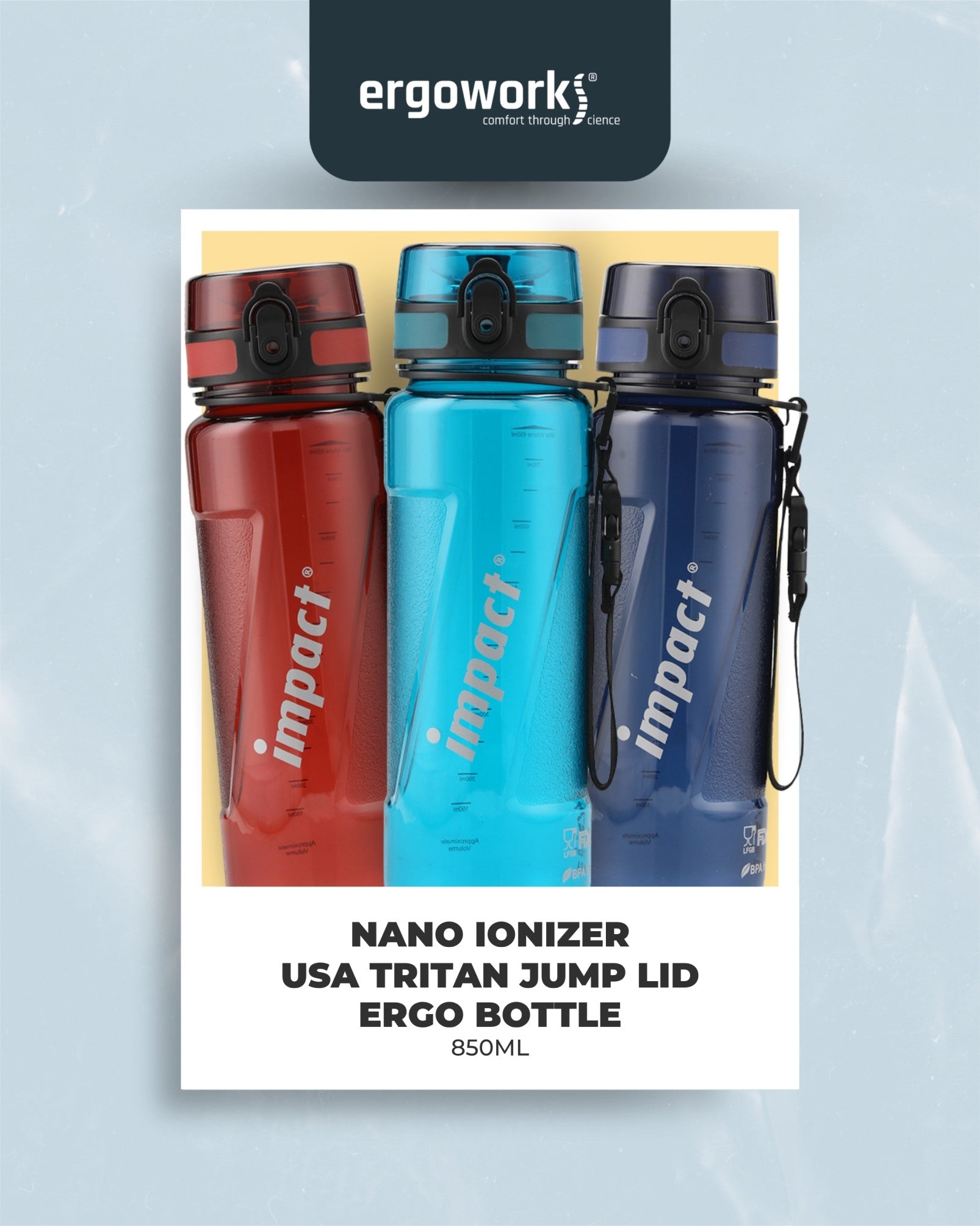 Nano Ionizer USA Tritan Jump Lid Ergo Bottle, 850ML