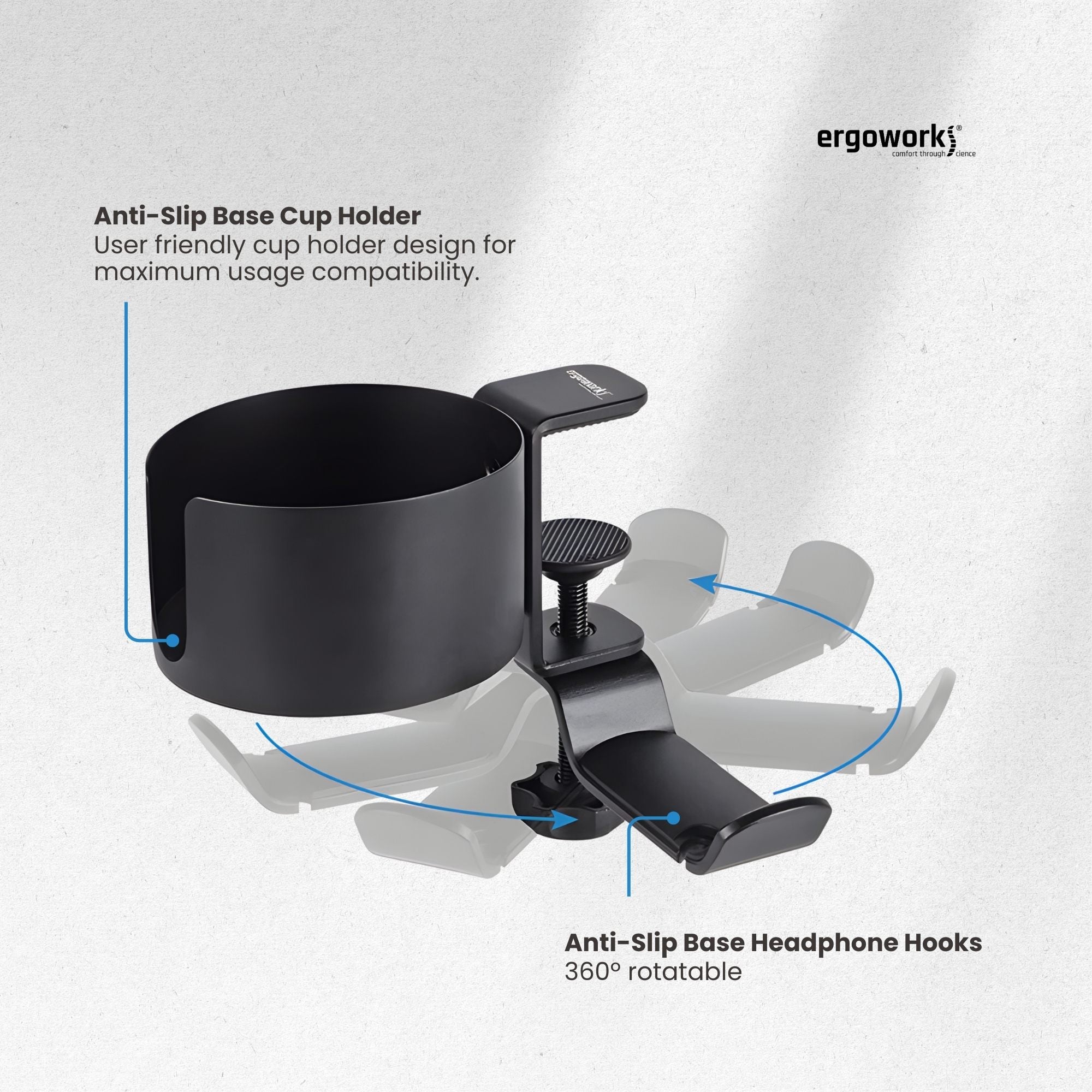 Desk Clamp Cup Holder with Rotable Headphone Hanger