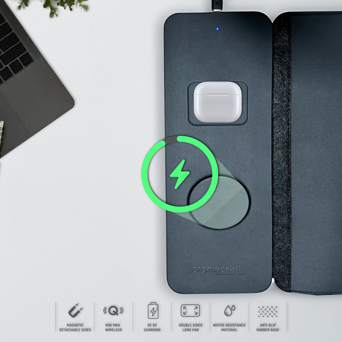 Comfy Desk Mat, Mouse Pad With Detachable Wireless Charging Pad