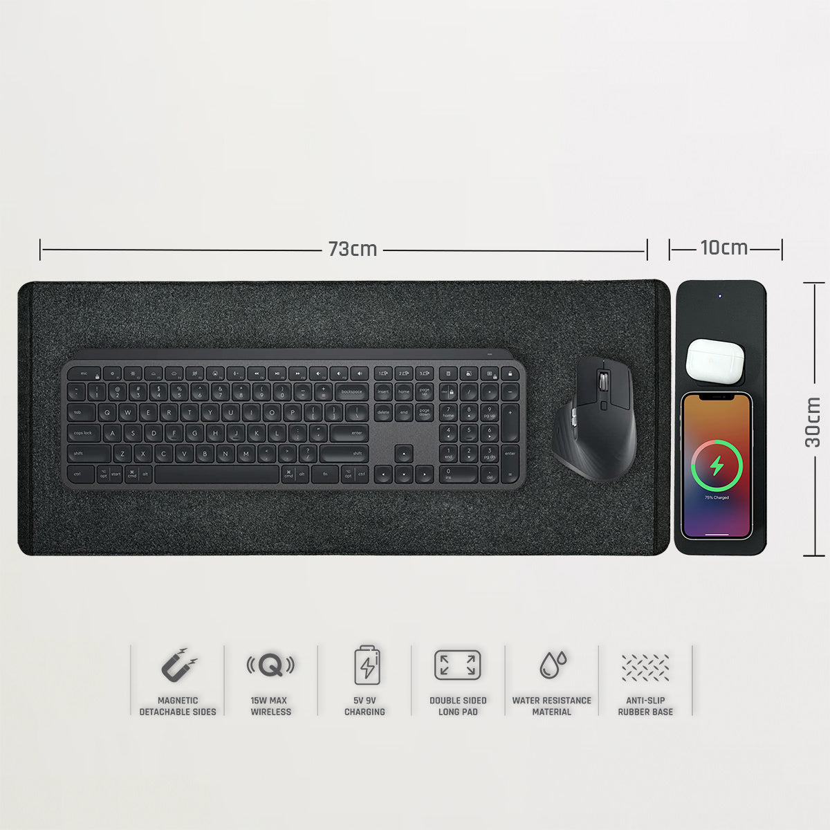 Comfy Desk Mat, Mouse Pad With Detachable Wireless Charging Pad