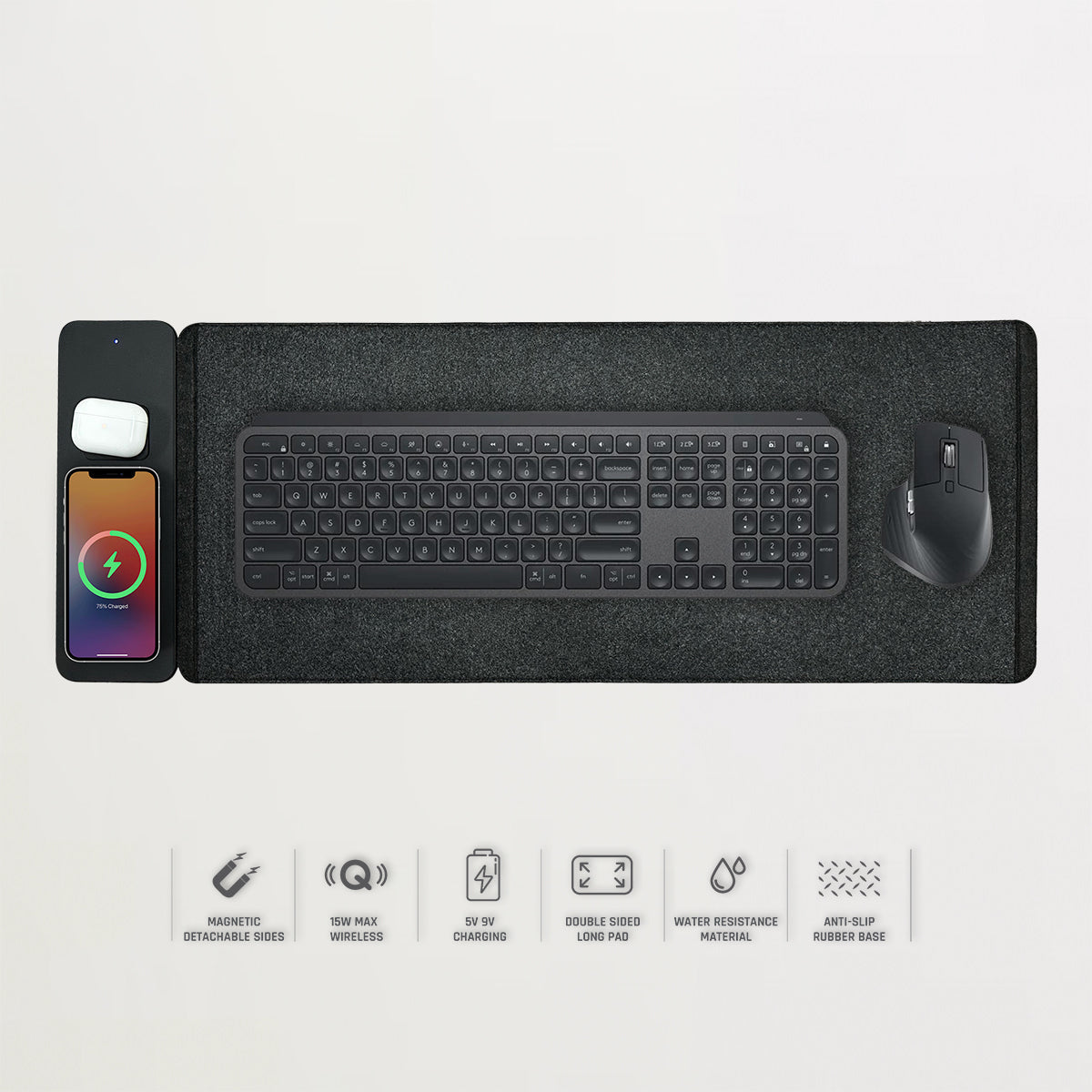 Comfy Desk Mat, Mouse Pad With Detachable Wireless Charging Pad