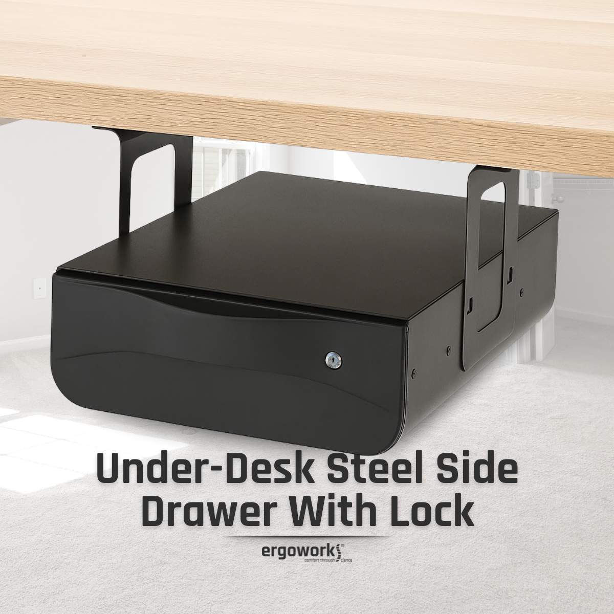 Under-Desk Steel Side Drawer With Lock