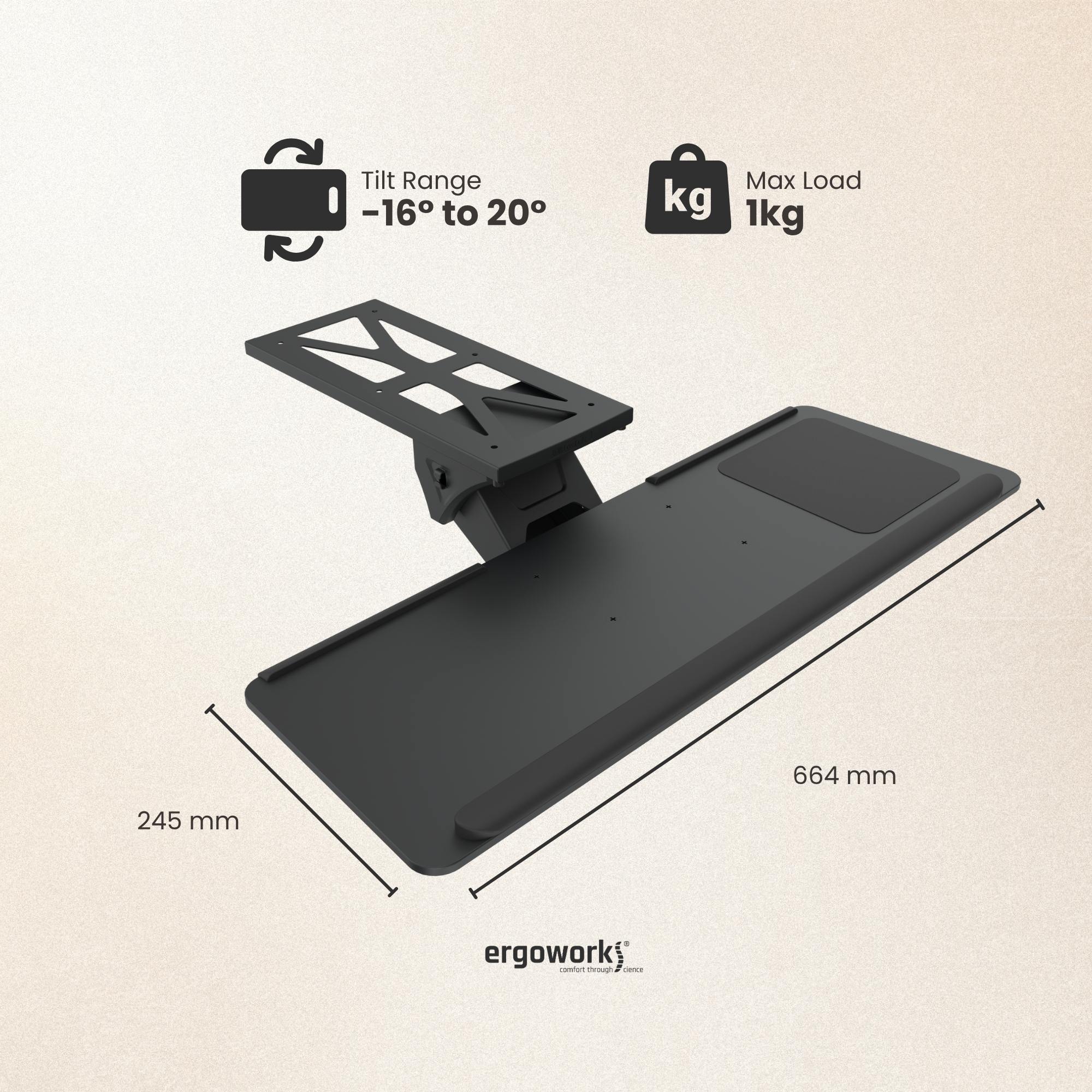 ERGOWORKS EW-KT101 BK - UNDER DESK UNIVERSAL KEYBOARD TRAY