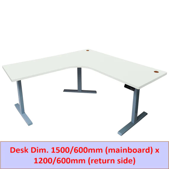 ERGOWORKS EW-0336F1 L-Shaped Electric Height Adjustable Desk - Dim. 1500-700mm (mainboard) x 1200-700mm (return side)