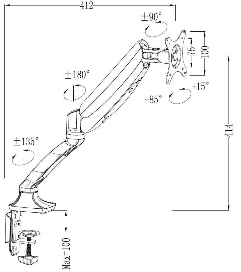 ERGOWORKS - EW-DLB502S - SINGLE VESA UNIVERSAL MONITOR ARM