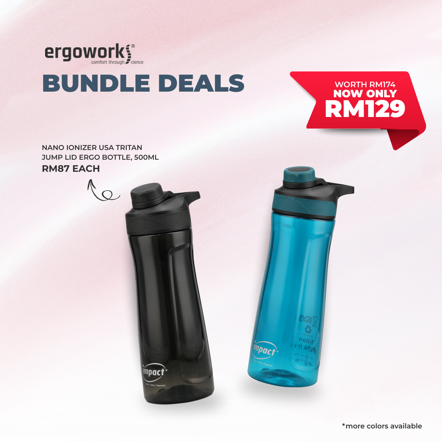 [Bundle Deals]  2PC USA Tritan Magnet Screw Lid Ergo Bottle 700ML (700-7019)