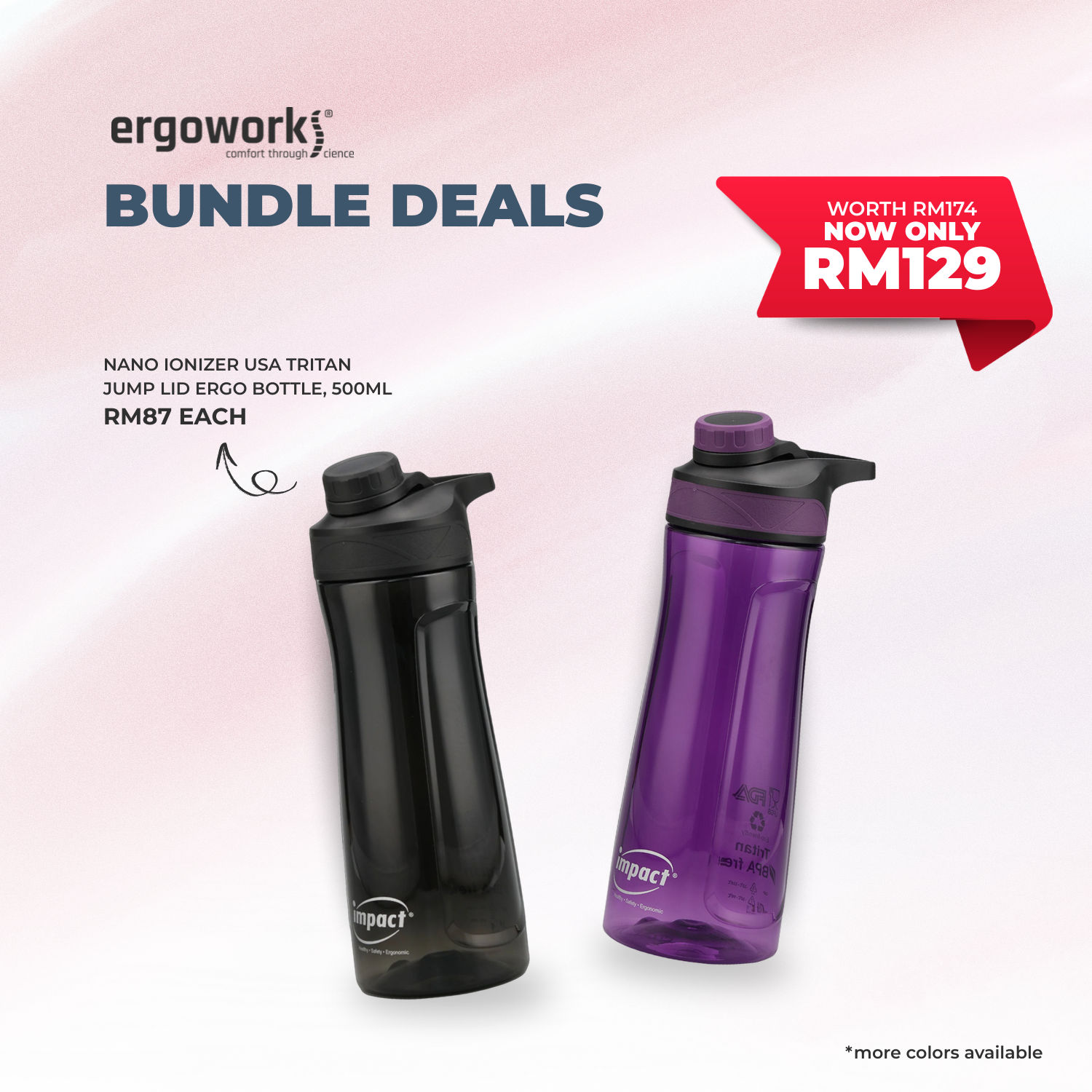 [Bundle Deals]  2PC USA Tritan Magnet Screw Lid Ergo Bottle 700ML (700-7019)