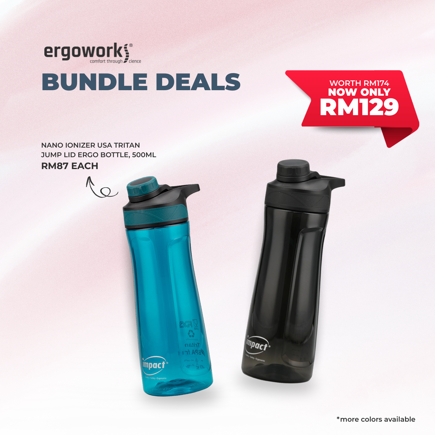 [Bundle Deals]  2PC USA Tritan Magnet Screw Lid Ergo Bottle 700ML (700-7019)