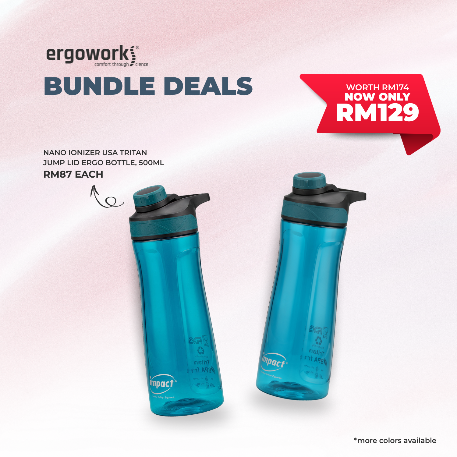 [Bundle Deals]  2PC USA Tritan Magnet Screw Lid Ergo Bottle 700ML (700-7019)