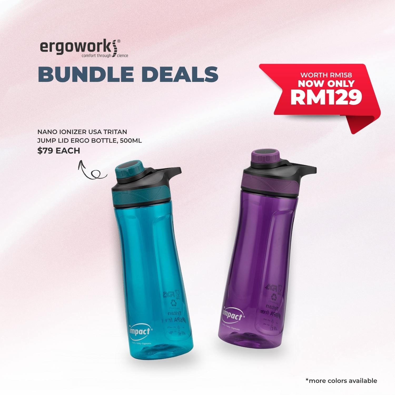 [Bundle Deals]  2PC USA Tritan Magnet Screw Lid Ergo Bottle 700ML (700-7019)