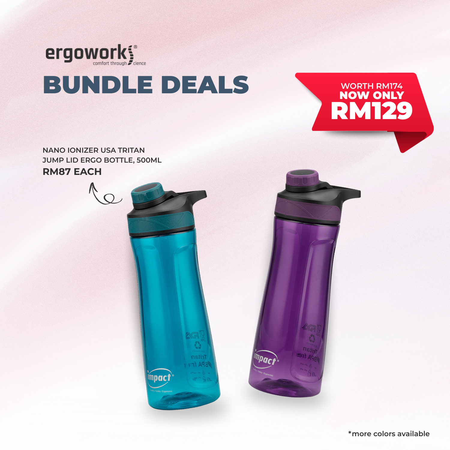 [Bundle Deals]  2PC USA Tritan Magnet Screw Lid Ergo Bottle 700ML (700-7019)