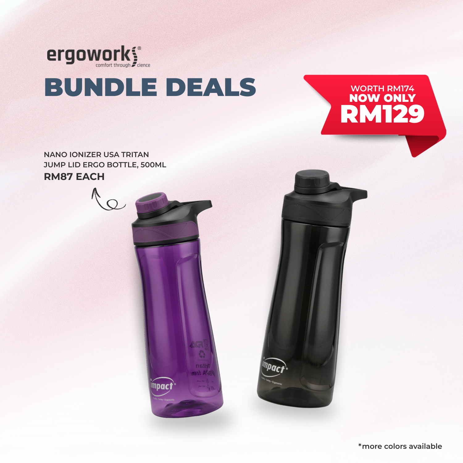 [Bundle Deals]  2PC USA Tritan Magnet Screw Lid Ergo Bottle 700ML (700-7019)