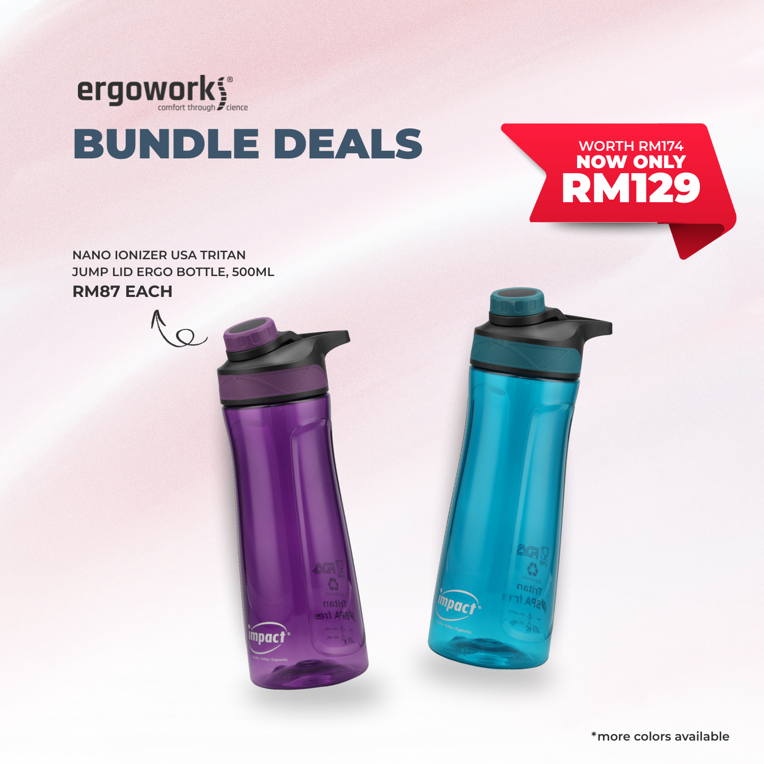 [Bundle Deals]  2PC USA Tritan Magnet Screw Lid Ergo Bottle 700ML (700-7019)
