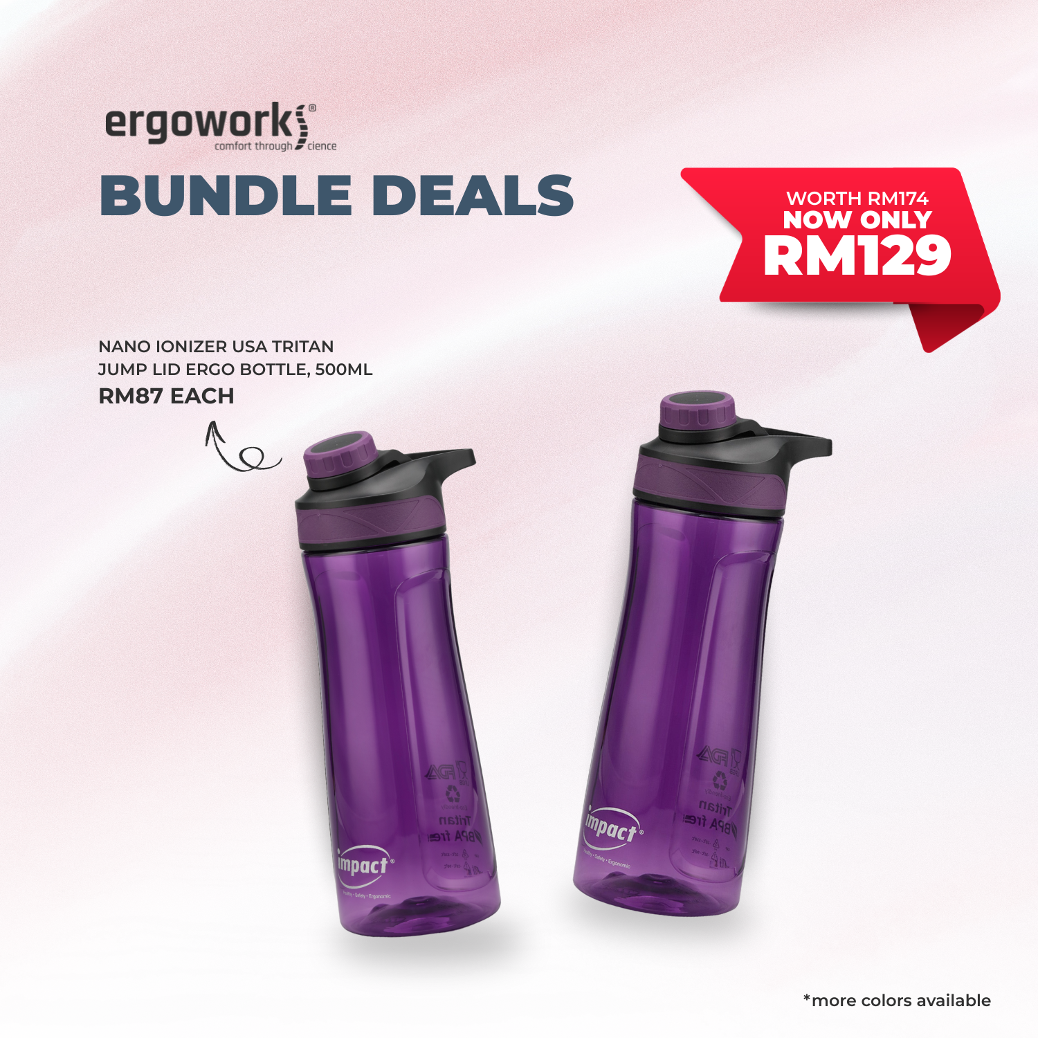 [Bundle Deals]  2PC USA Tritan Magnet Screw Lid Ergo Bottle 700ML (700-7019)