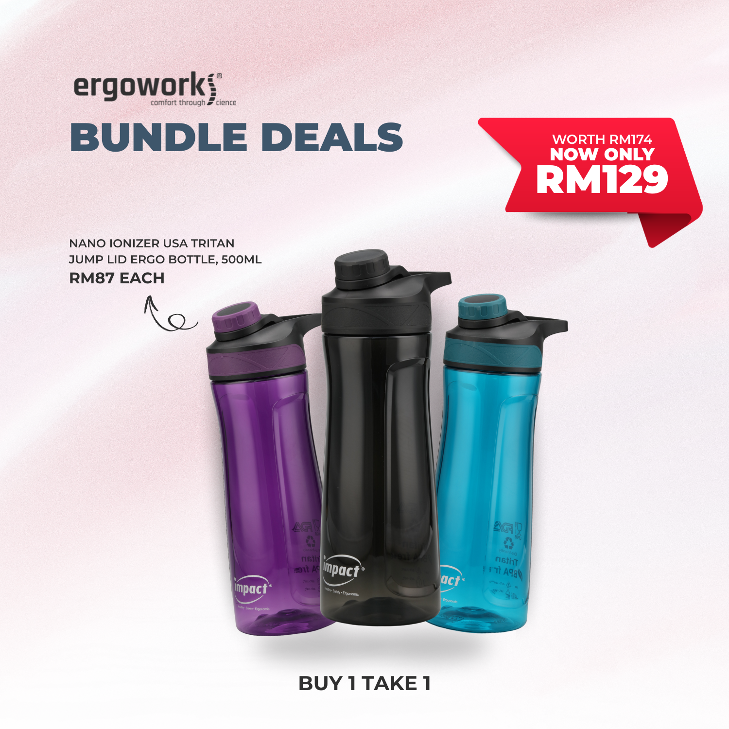 [Bundle Deals]  2PC USA Tritan Magnet Screw Lid Ergo Bottle 700ML (700-7019)
