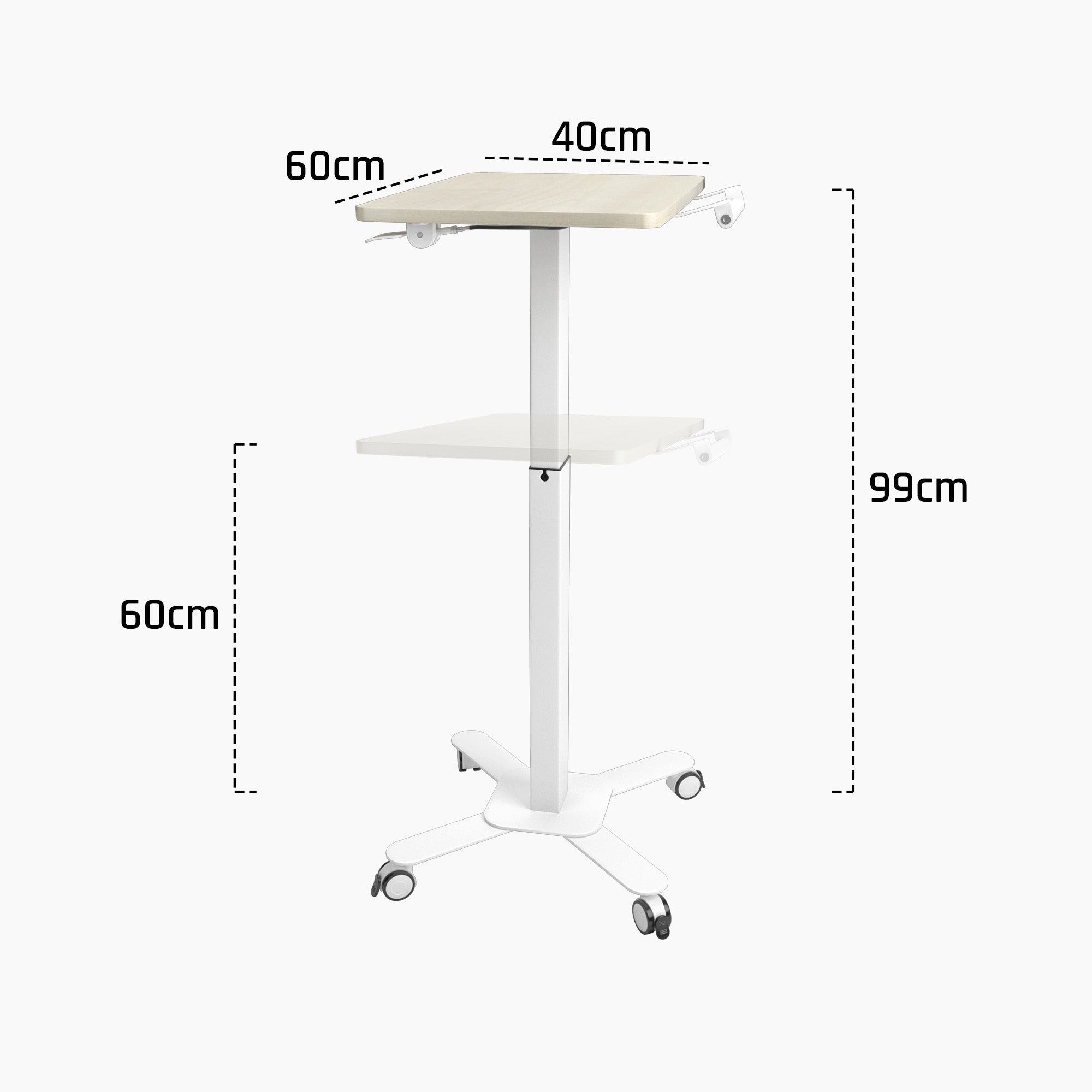 Mobile Single Pole Pneumatic Height Adjustable Desk