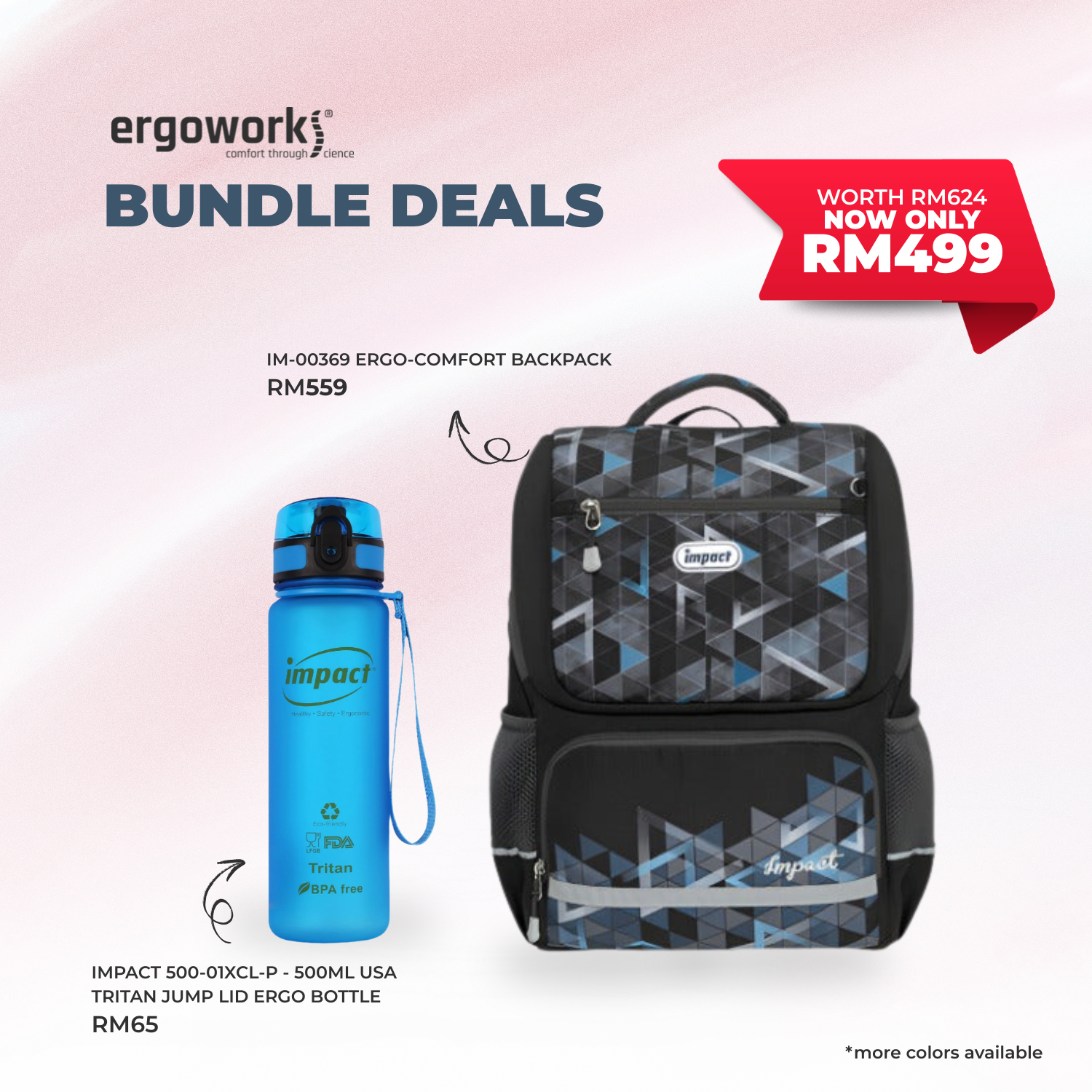 [Bundle Deals] Ergonomic Backpack + Ergo Bottle 500ML (IM-00369/500-01XCL-P)