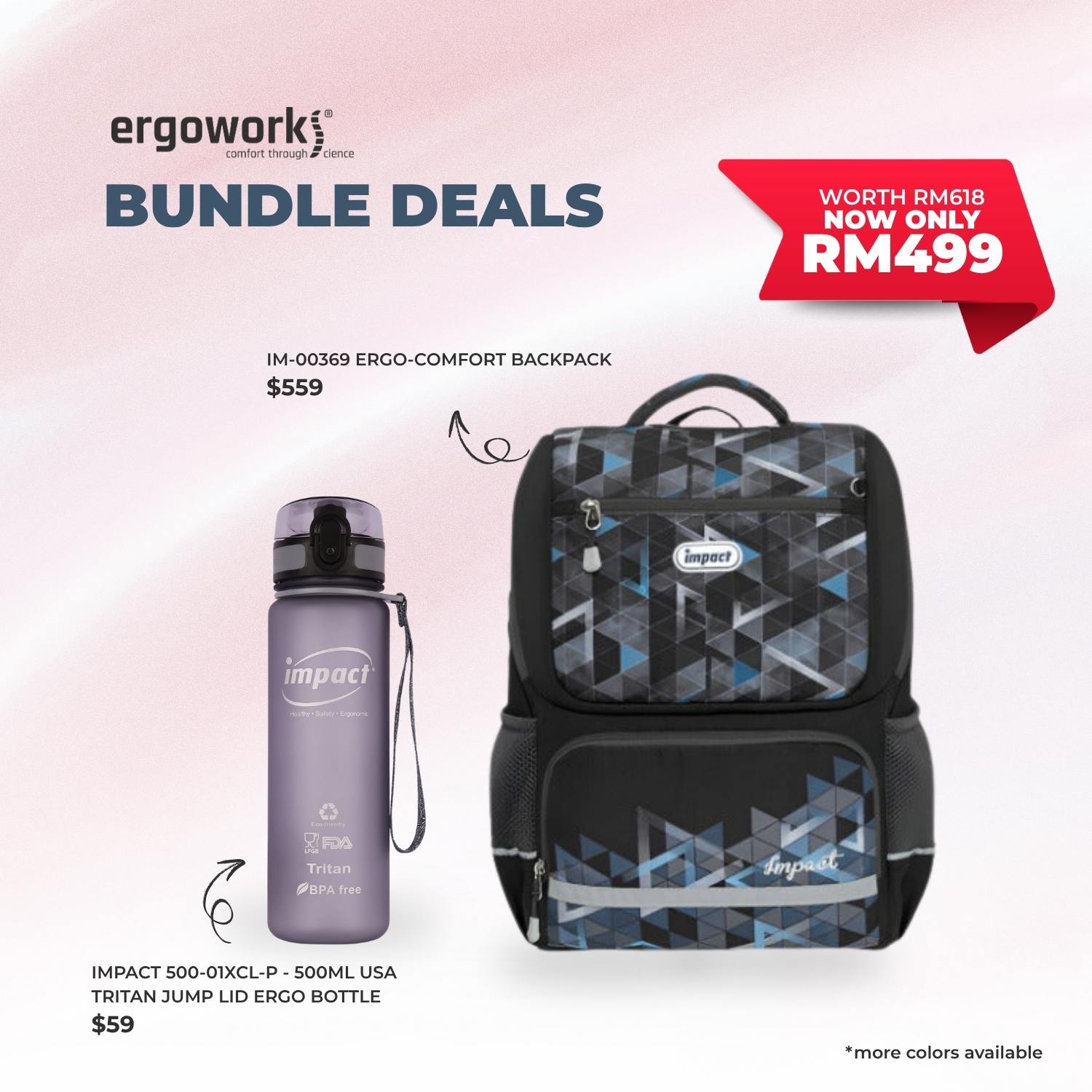 [Bundle Deals] Ergonomic Backpack + Ergo Bottle 500ML (IM-00369/500-01XCL-P)
