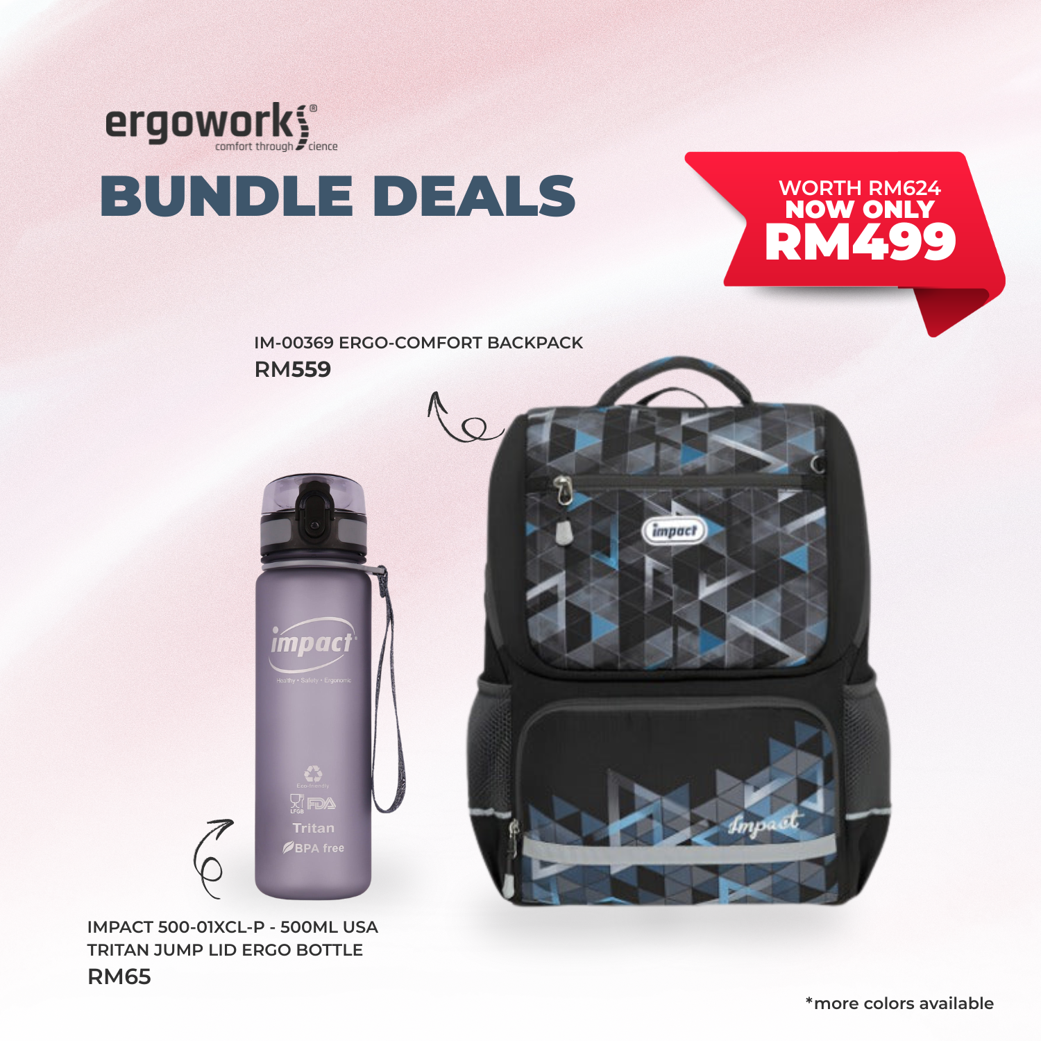 [Bundle Deals] Ergonomic Backpack + Ergo Bottle 500ML (IM-00369/500-01XCL-P)