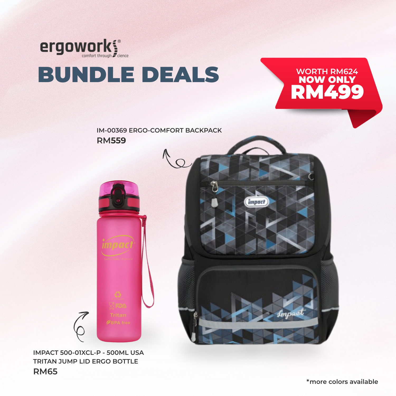 [Bundle Deals] Ergonomic Backpack + Ergo Bottle 500ML (IM-00369/500-01XCL-P)