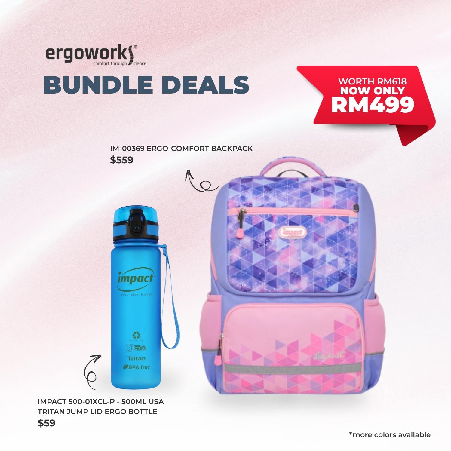 [Bundle Deals] Ergonomic Backpack + Ergo Bottle 500ML (IM-00369/500-01XCL-P)
