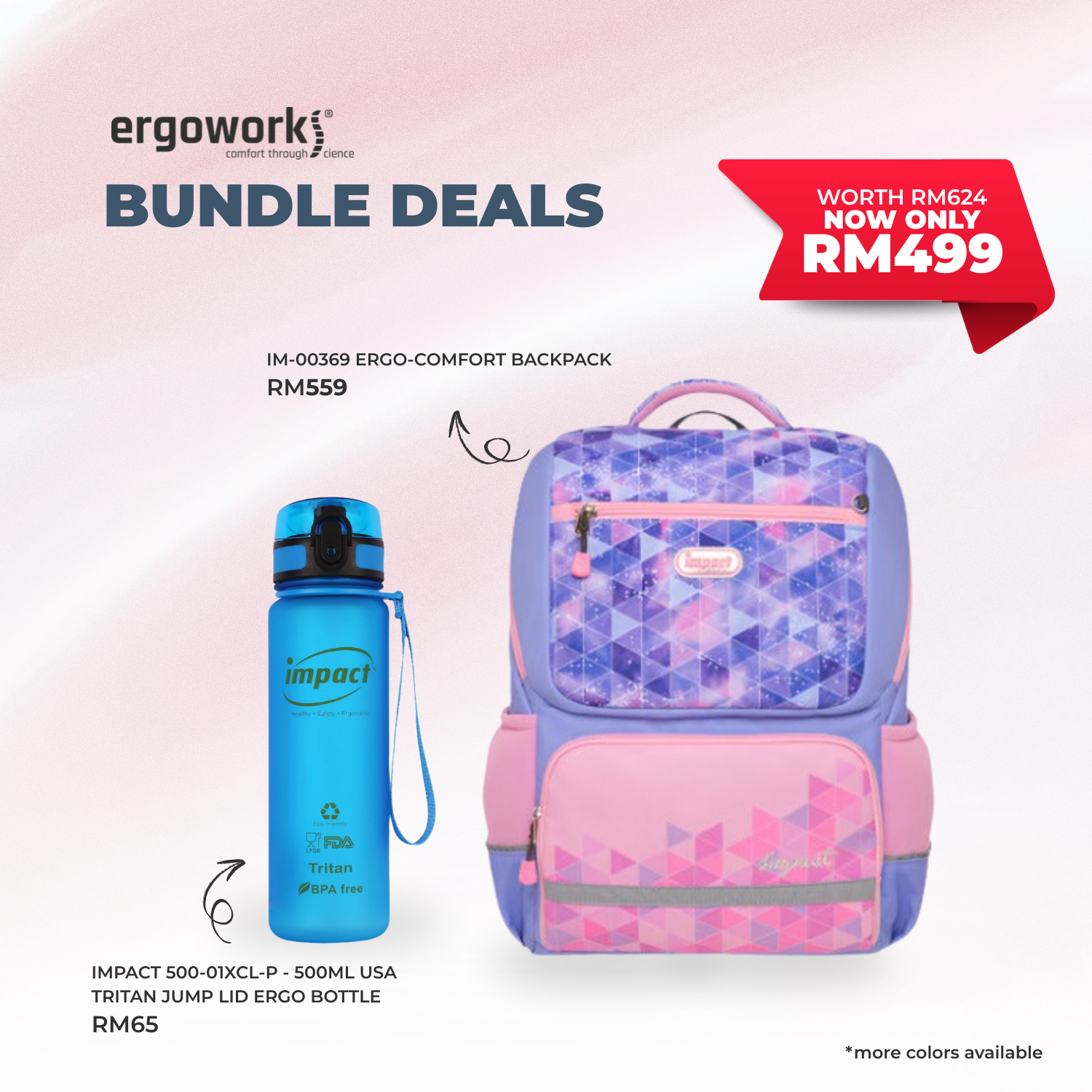 [Bundle Deals] Ergonomic Backpack + Ergo Bottle 500ML (IM-00369/500-01XCL-P)