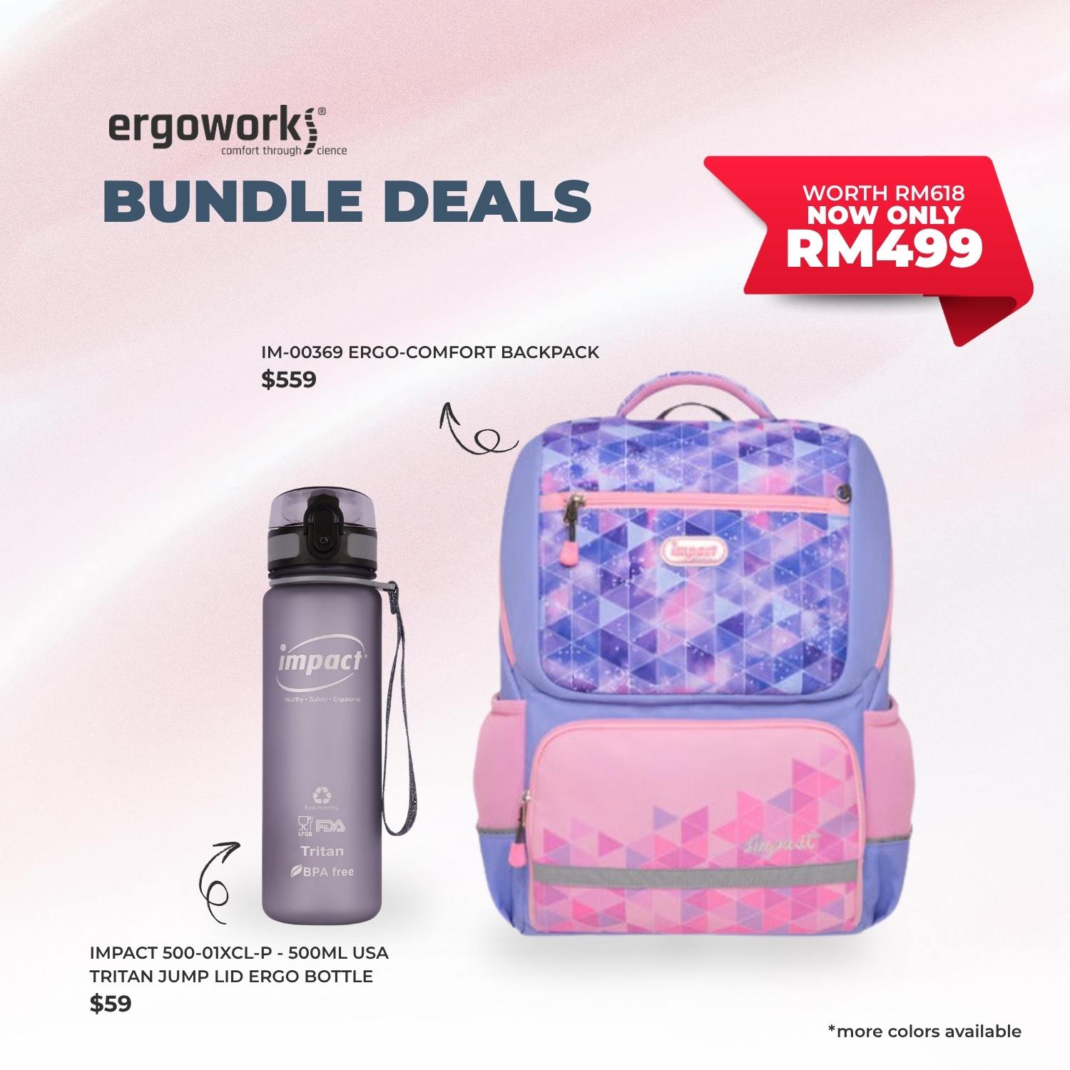 [Bundle Deals] Ergonomic Backpack + Ergo Bottle 500ML (IM-00369/500-01XCL-P)