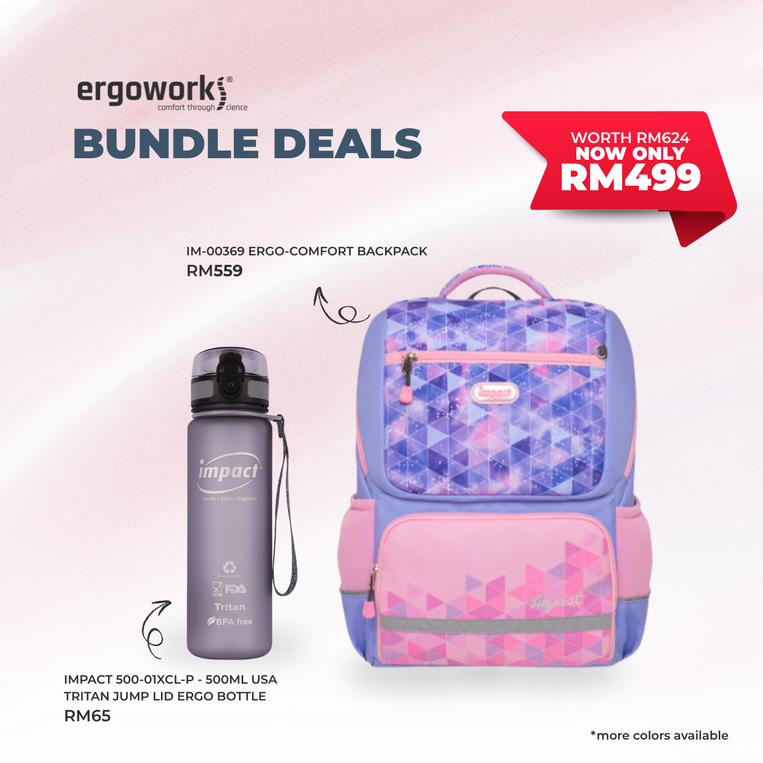 [Bundle Deals] Ergonomic Backpack + Ergo Bottle 500ML (IM-00369/500-01XCL-P)
