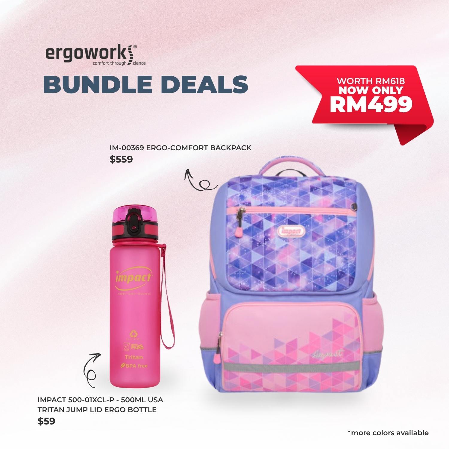 [Bundle Deals] Ergonomic Backpack + Ergo Bottle 500ML (IM-00369/500-01XCL-P)