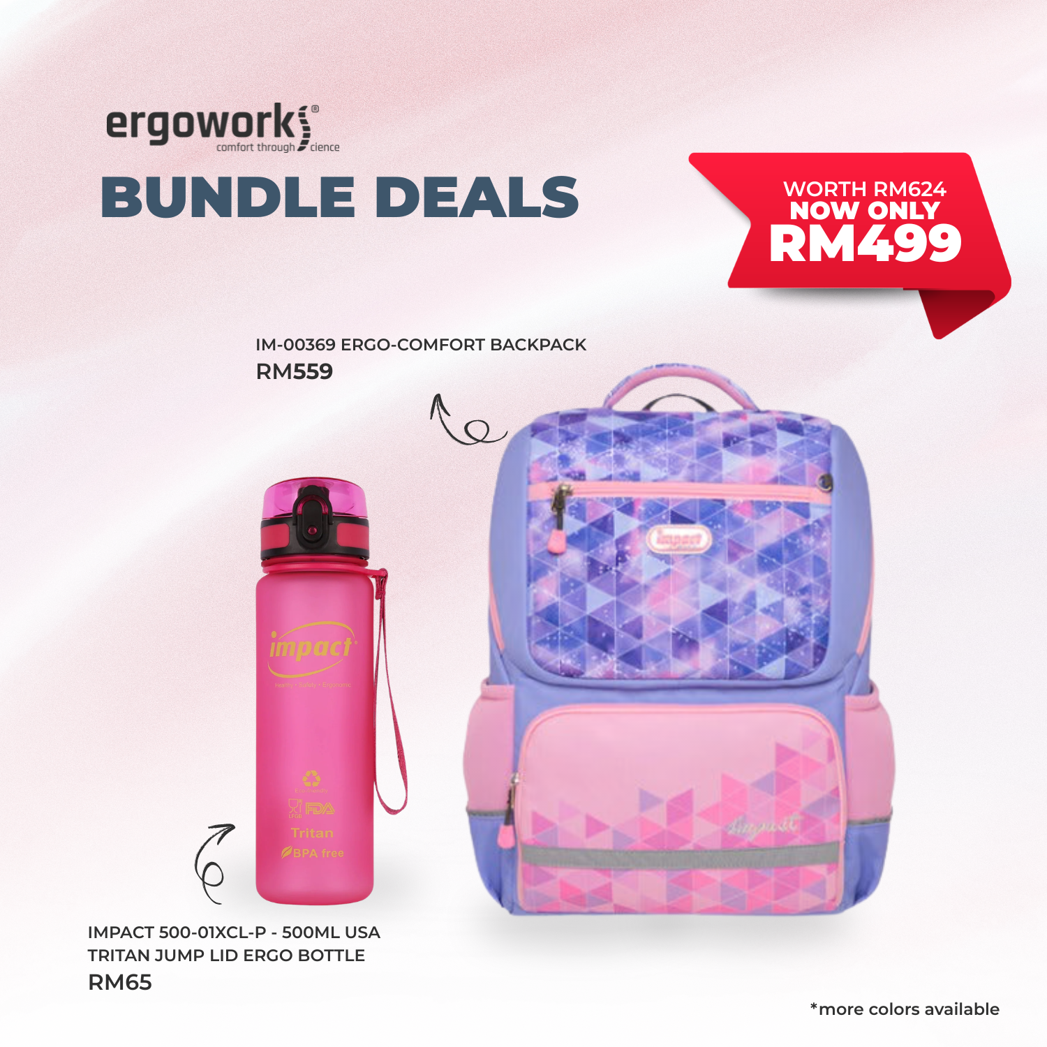 [Bundle Deals] Ergonomic Backpack + Ergo Bottle 500ML (IM-00369/500-01XCL-P)
