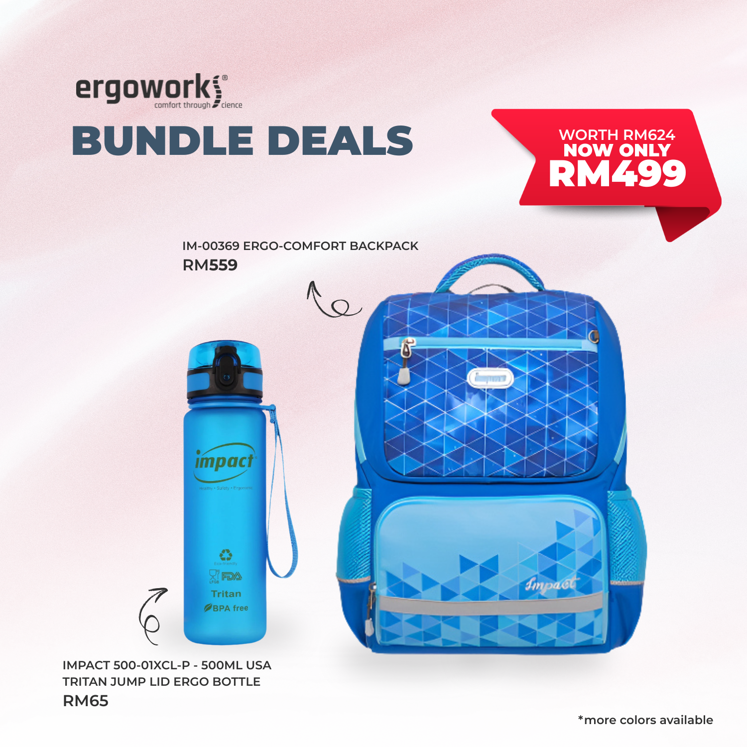 [Bundle Deals] Ergonomic Backpack + Ergo Bottle 500ML (IM-00369/500-01XCL-P)