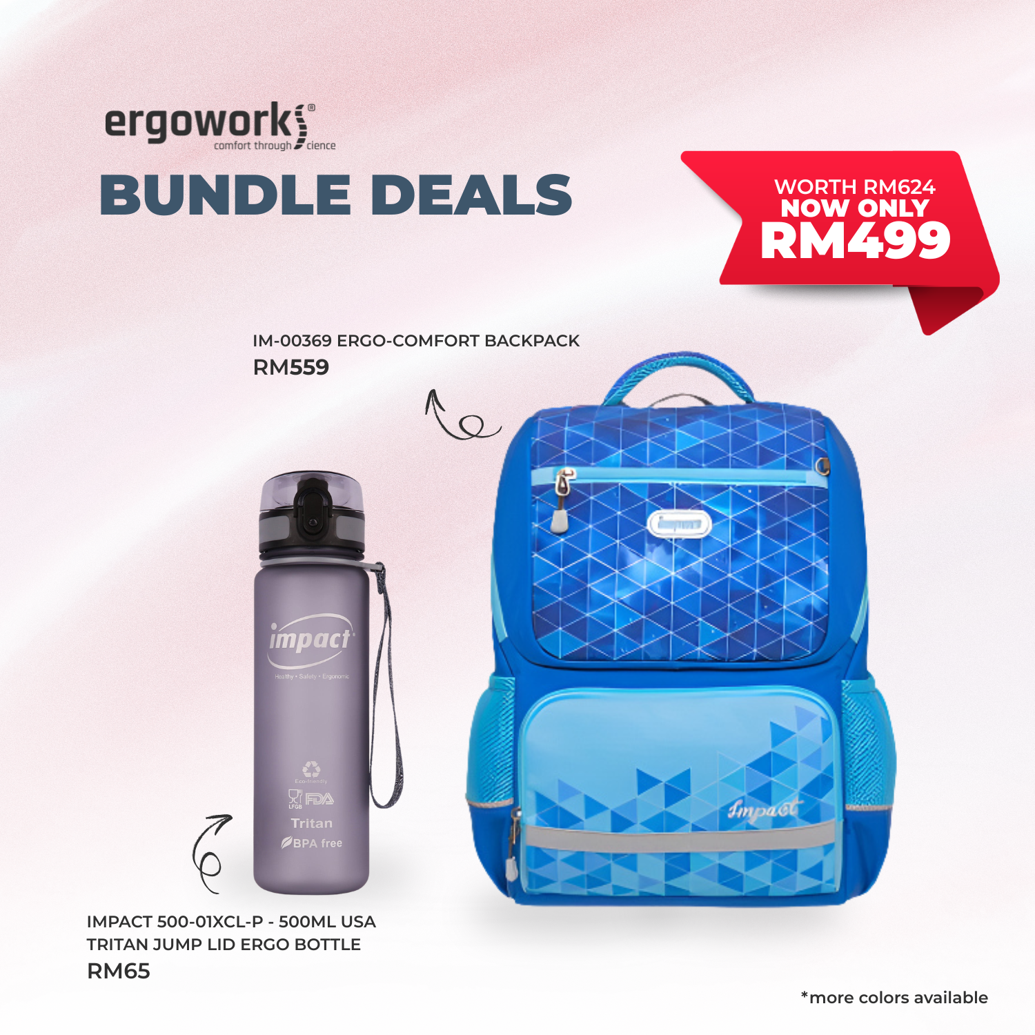 [Bundle Deals] Ergonomic Backpack + Ergo Bottle 500ML (IM-00369/500-01XCL-P)