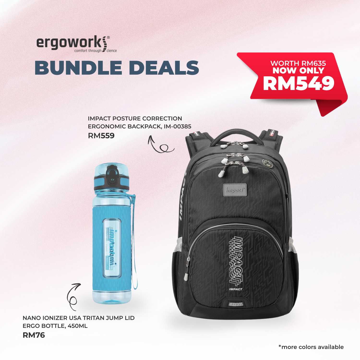 [Bundle Deals] Ergonomic Backpack + Ergo Bottle 450ML (IM-00385/450-25-KEL)