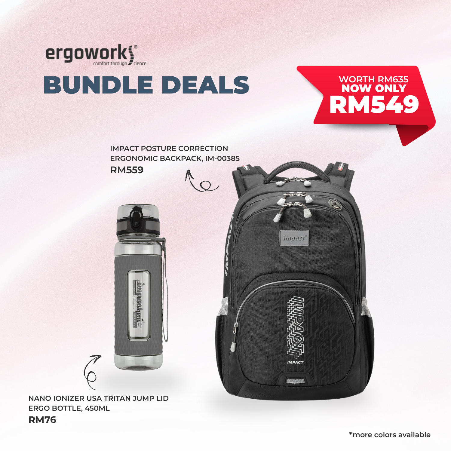 [Bundle Deals] Ergonomic Backpack + Ergo Bottle 450ML (IM-00385/450-25-KEL)