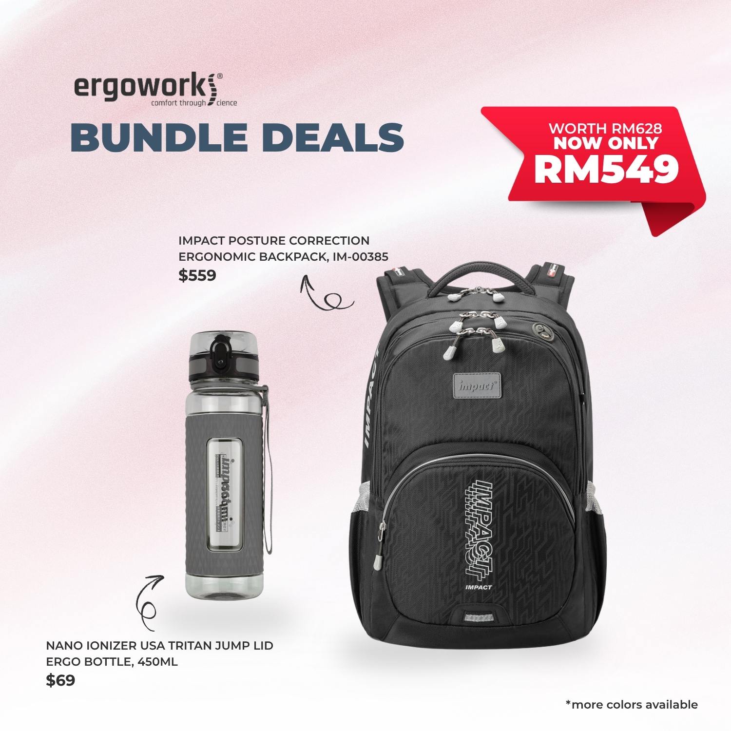 [Bundle Deals] Ergonomic Backpack + Ergo Bottle 450ML (IM-00385/450-25-KEL)