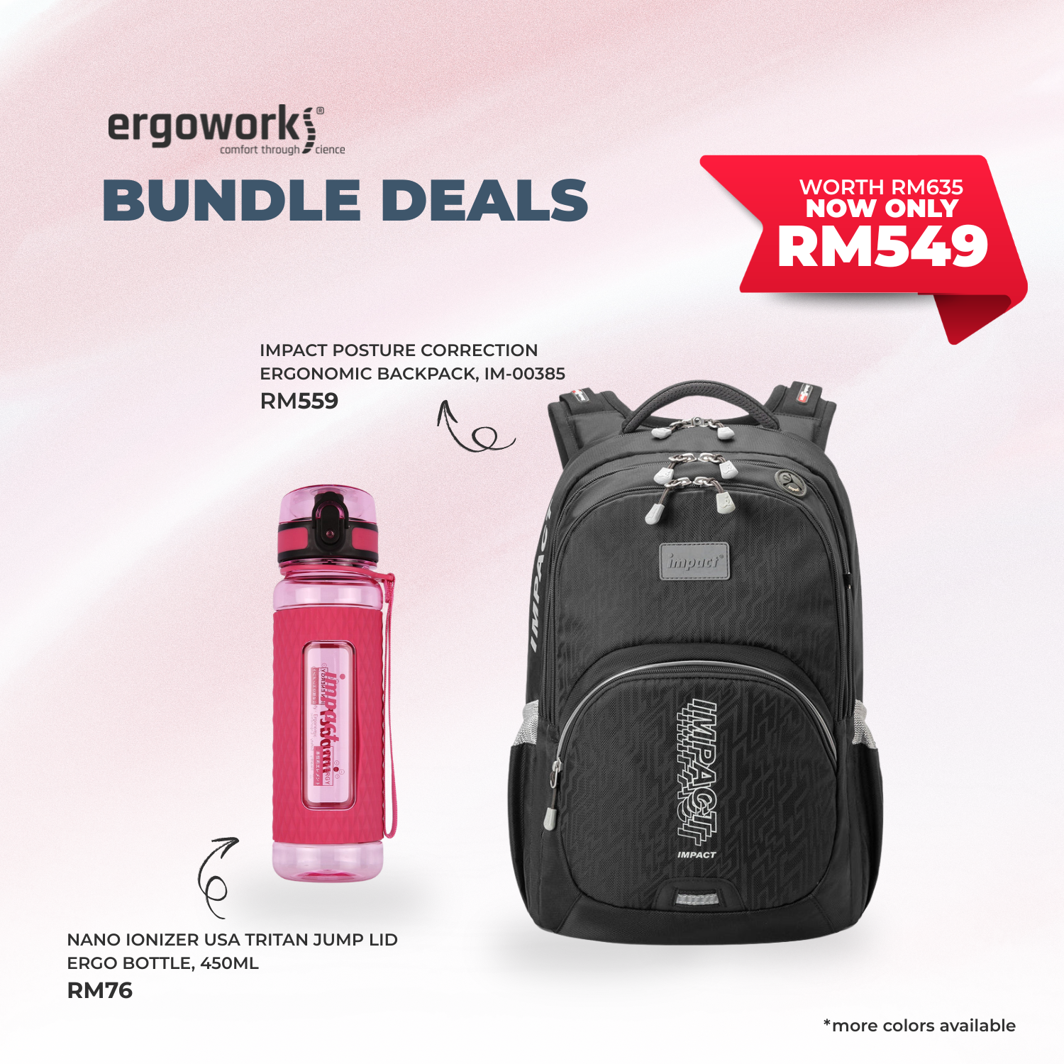 [Bundle Deals] Ergonomic Backpack + Ergo Bottle 450ML (IM-00385/450-25-KEL)