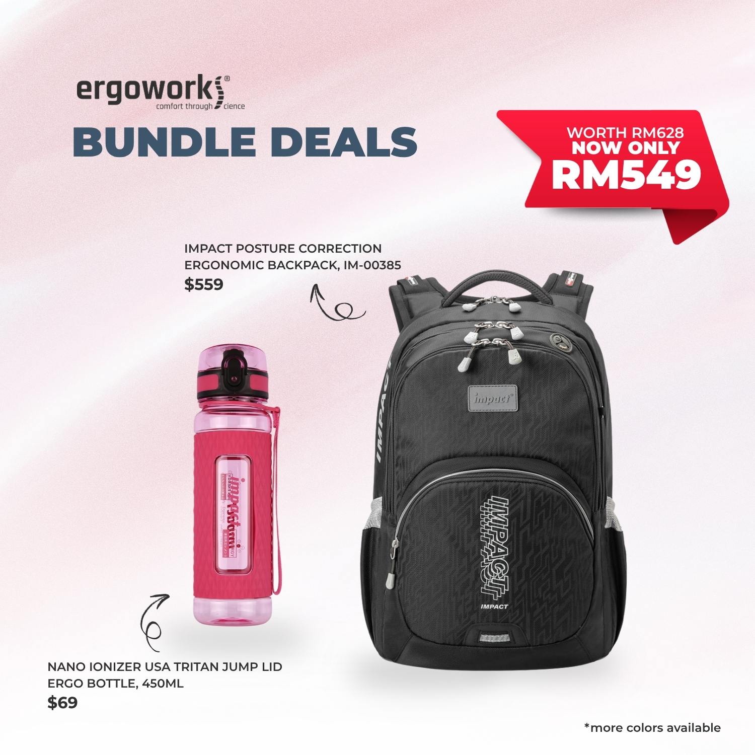 [Bundle Deals] Ergonomic Backpack + Ergo Bottle 450ML (IM-00385/450-25-KEL)