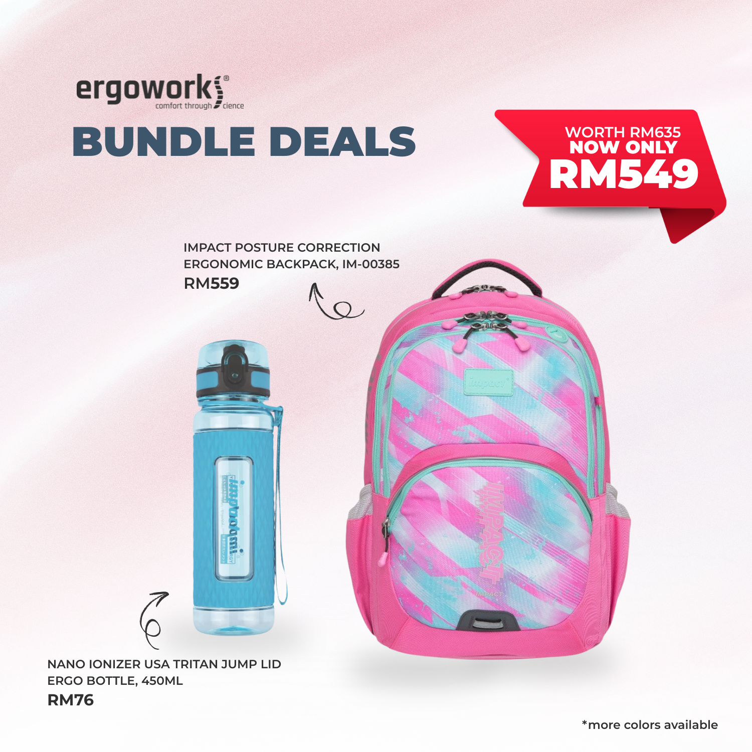 [Bundle Deals] Ergonomic Backpack + Ergo Bottle 450ML (IM-00385/450-25-KEL)
