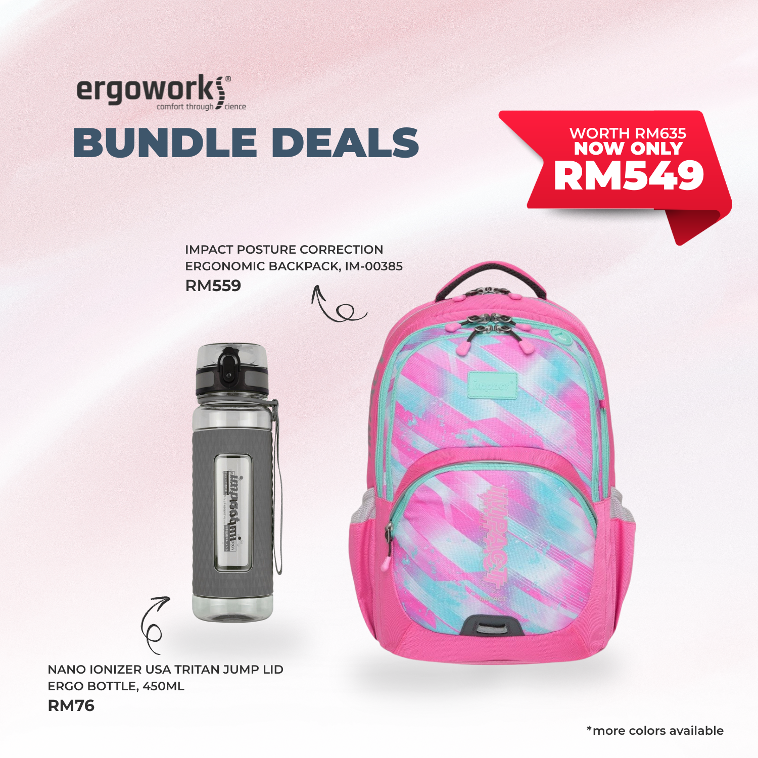 [Bundle Deals] Ergonomic Backpack + Ergo Bottle 450ML (IM-00385/450-25-KEL)