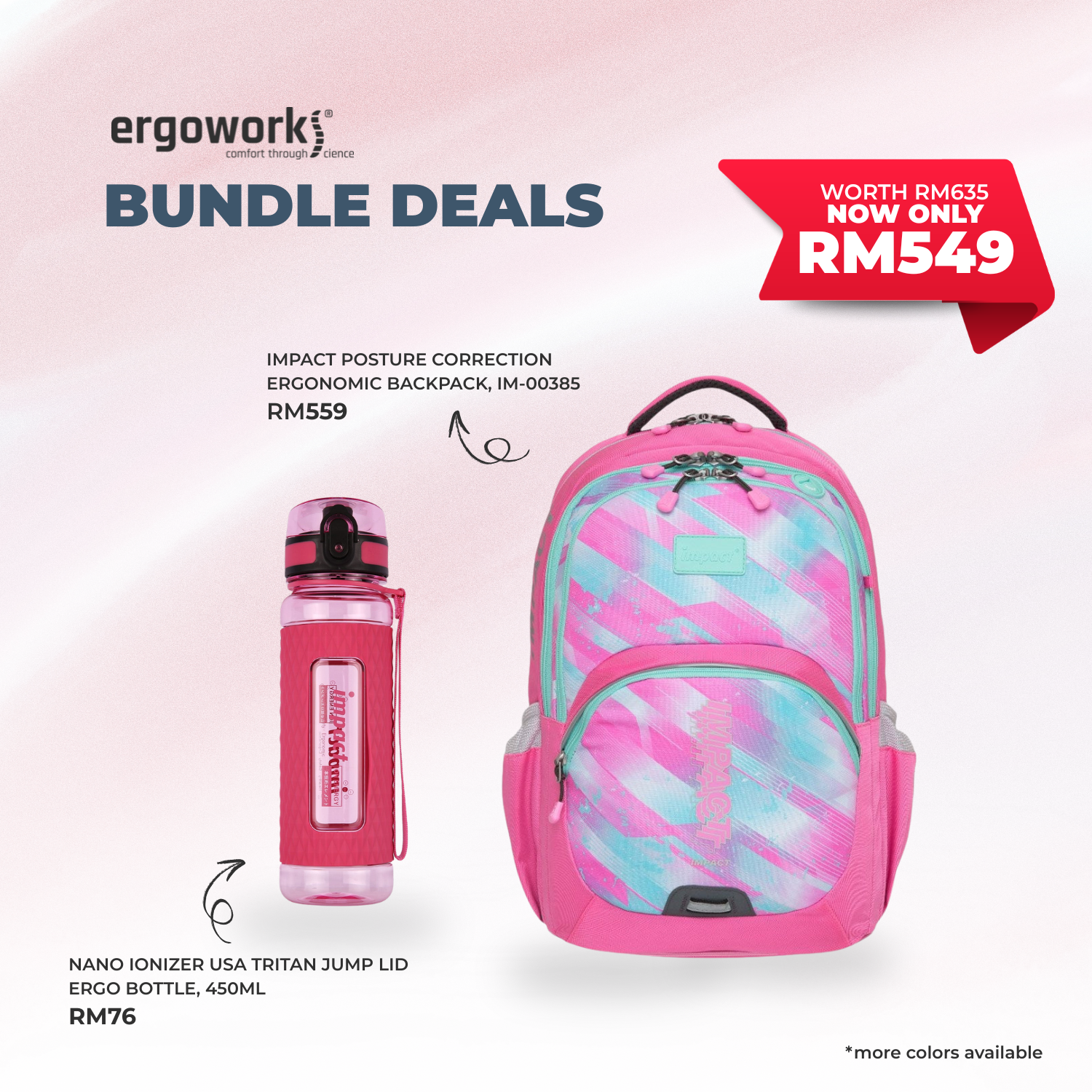[Bundle Deals] Ergonomic Backpack + Ergo Bottle 450ML (IM-00385/450-25-KEL)