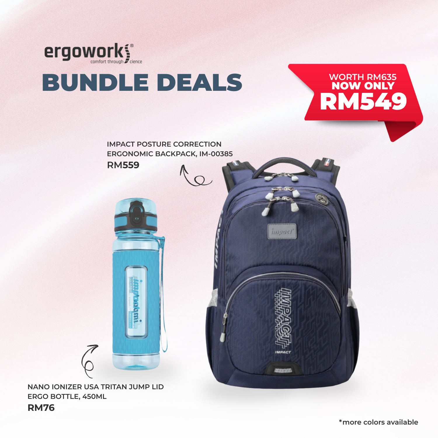 [Bundle Deals] Ergonomic Backpack + Ergo Bottle 450ML (IM-00385/450-25-KEL)