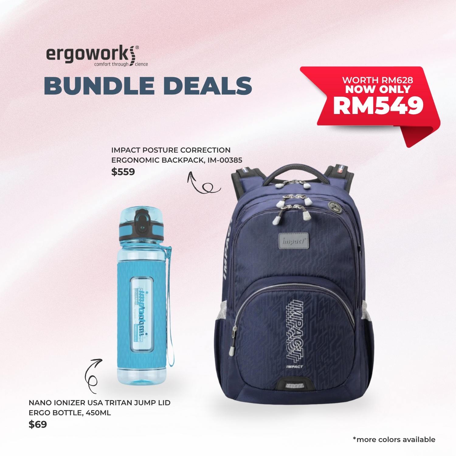 [Bundle Deals] Ergonomic Backpack + Ergo Bottle 450ML (IM-00385/450-25-KEL)