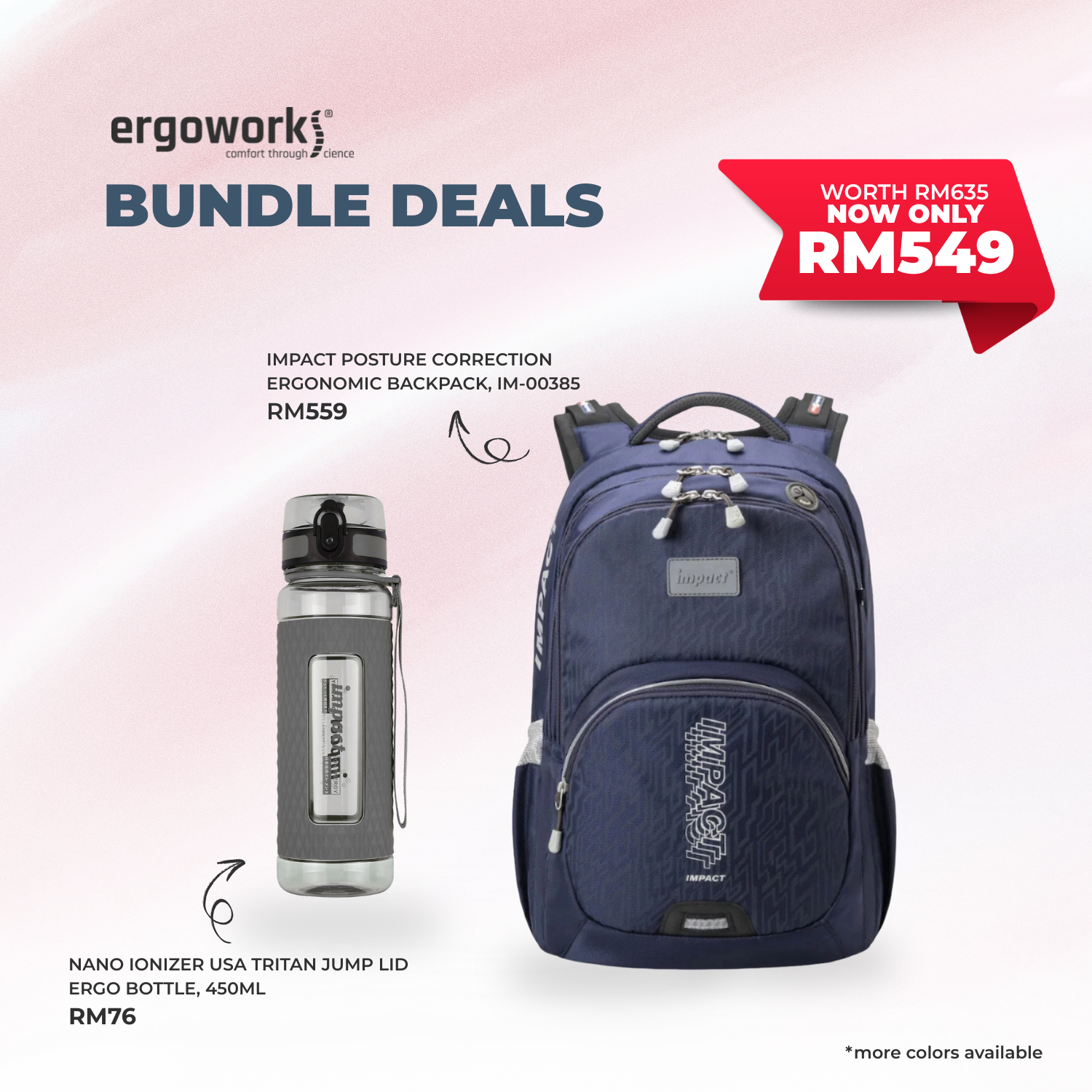 [Bundle Deals] Ergonomic Backpack + Ergo Bottle 450ML (IM-00385/450-25-KEL)