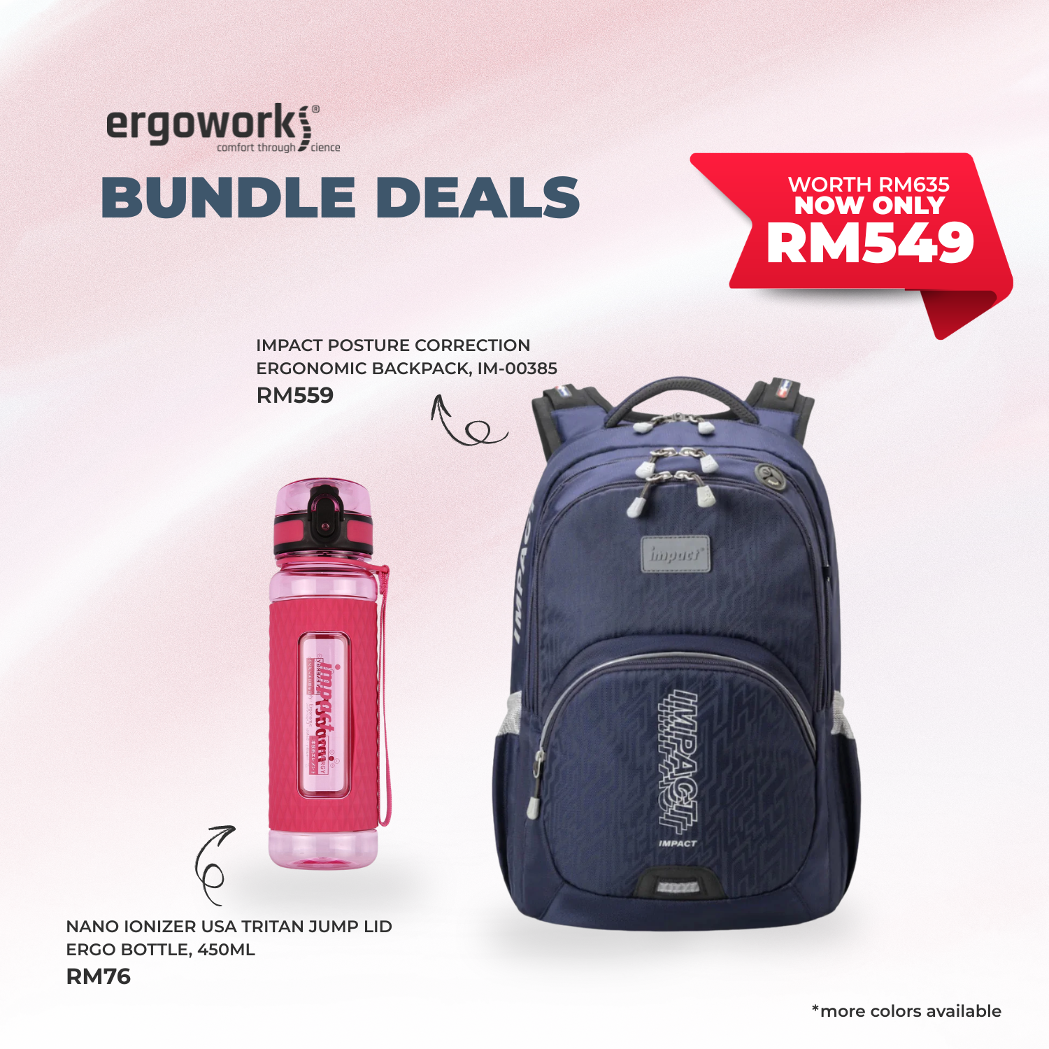 [Bundle Deals] Ergonomic Backpack + Ergo Bottle 450ML (IM-00385/450-25-KEL)