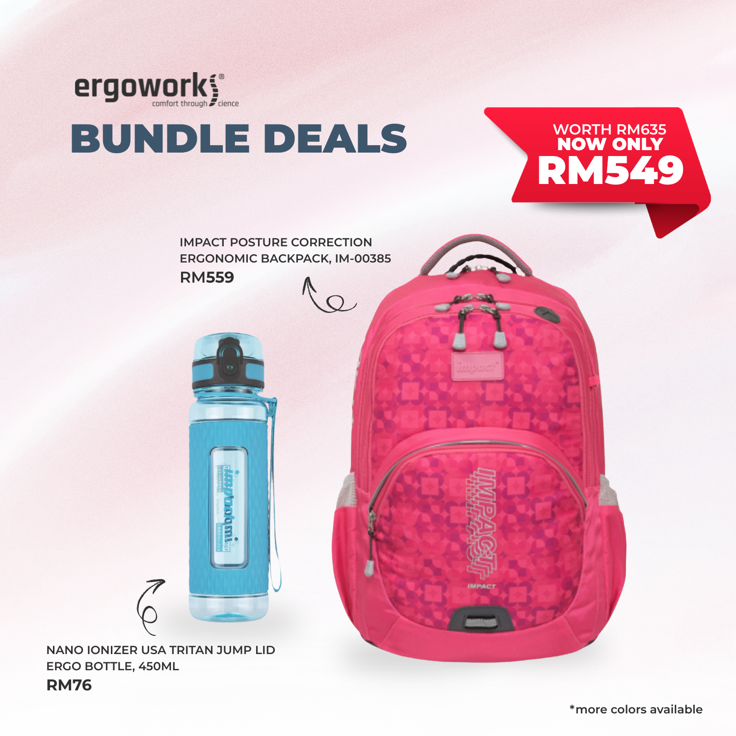 [Bundle Deals] Ergonomic Backpack + Ergo Bottle 450ML (IM-00385/450-25-KEL)