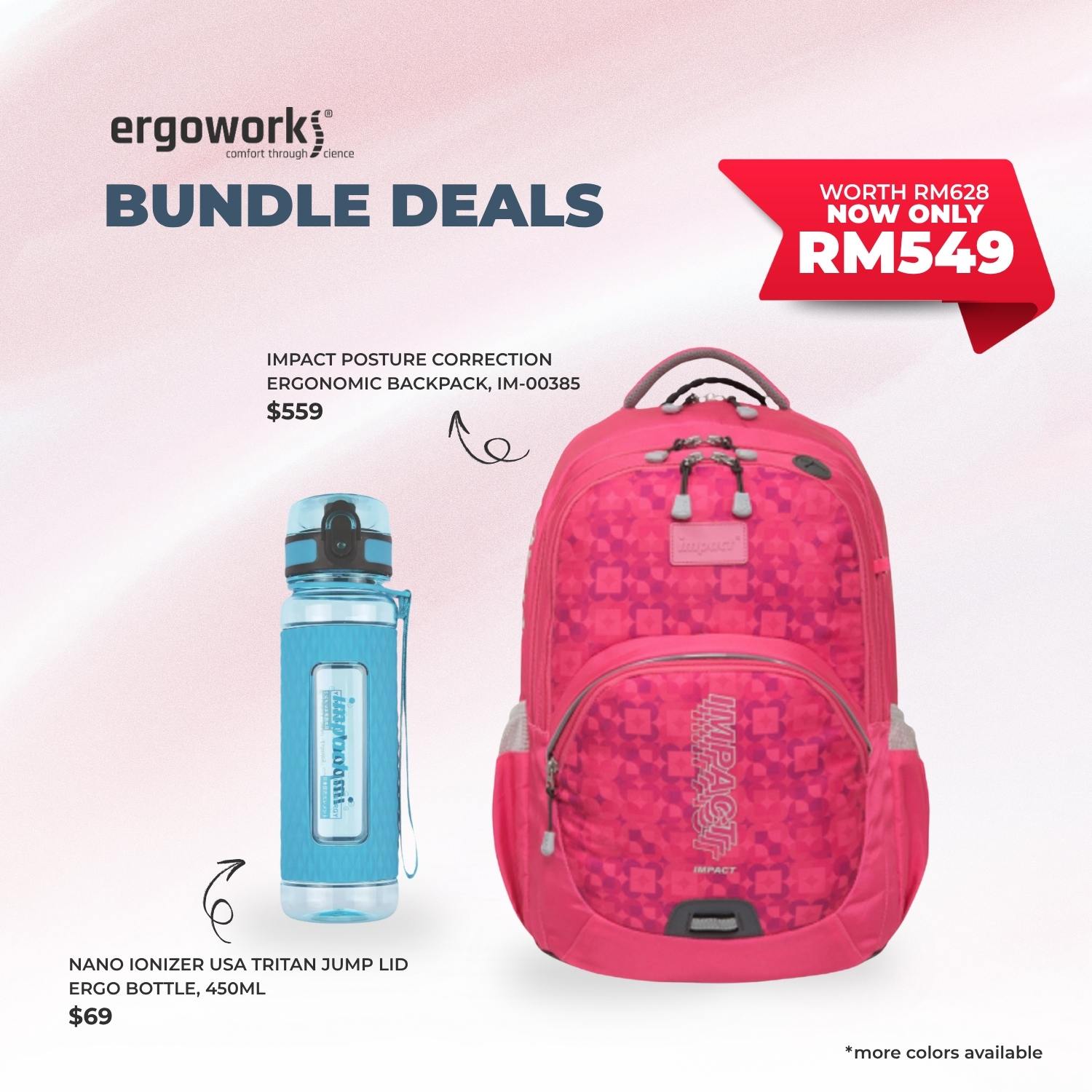 [Bundle Deals] Ergonomic Backpack + Ergo Bottle 450ML (IM-00385/450-25-KEL)