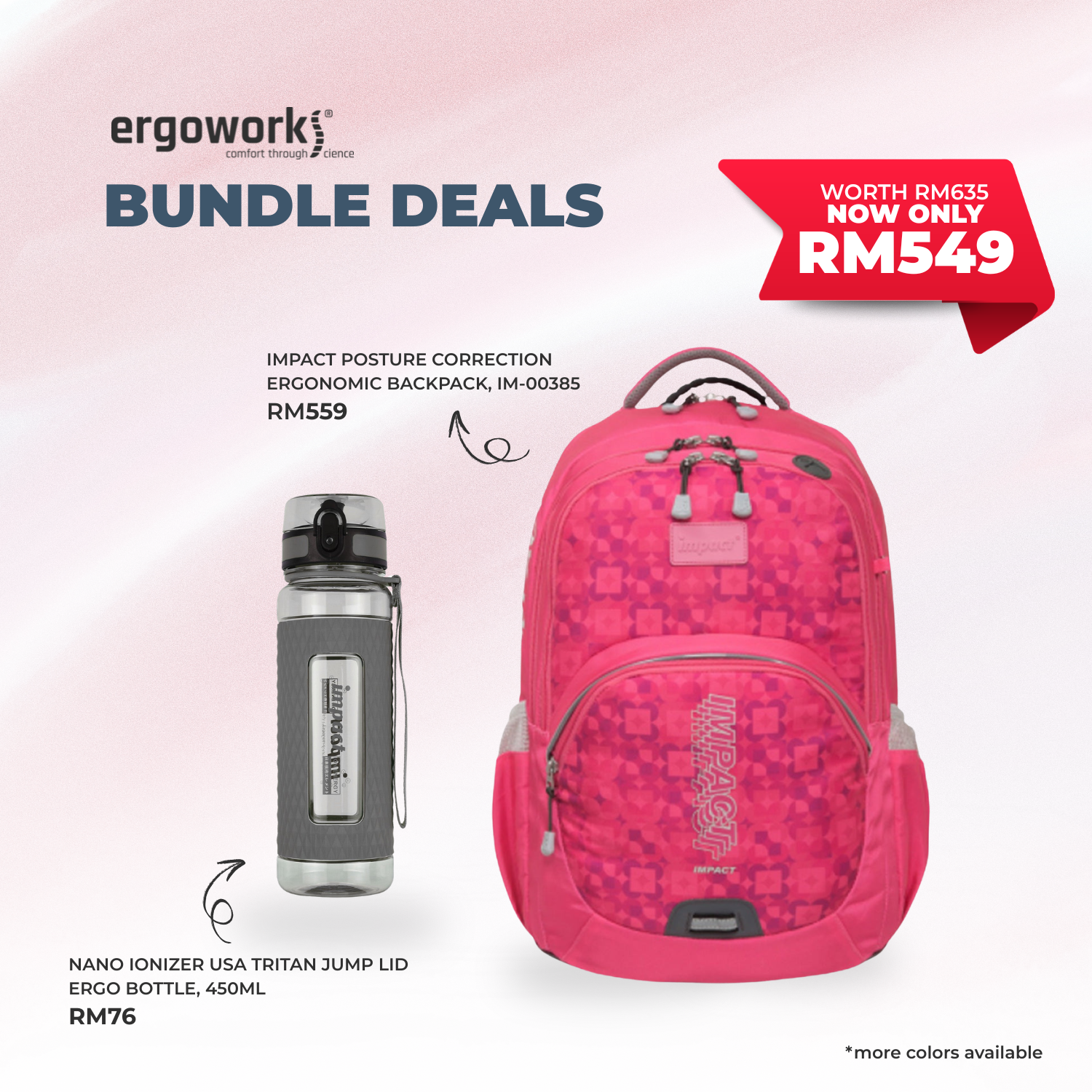 [Bundle Deals] Ergonomic Backpack + Ergo Bottle 450ML (IM-00385/450-25-KEL)