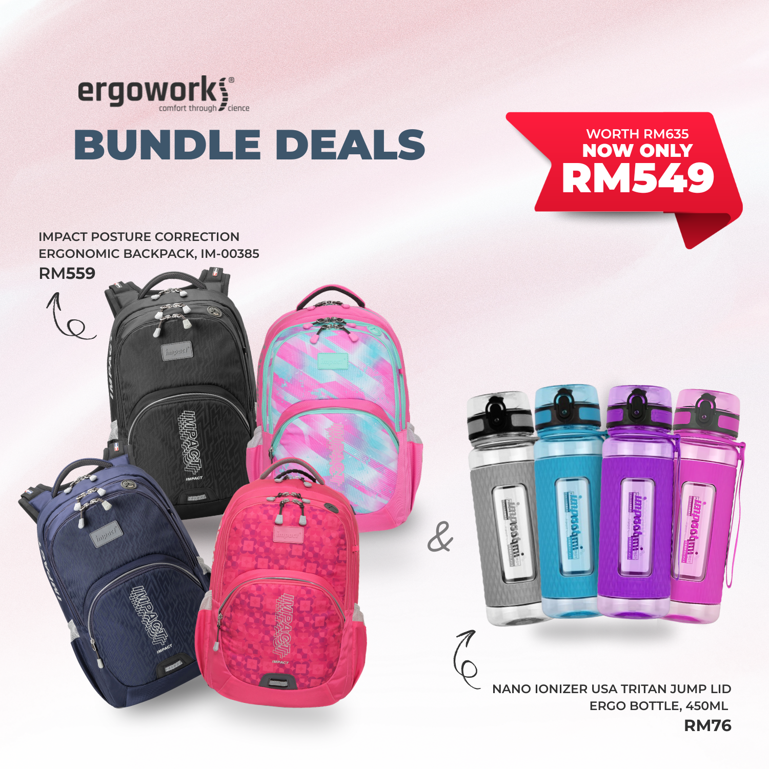 [Bundle Deals] Ergonomic Backpack + Ergo Bottle 450ML (IM-00385/450-25-KEL)