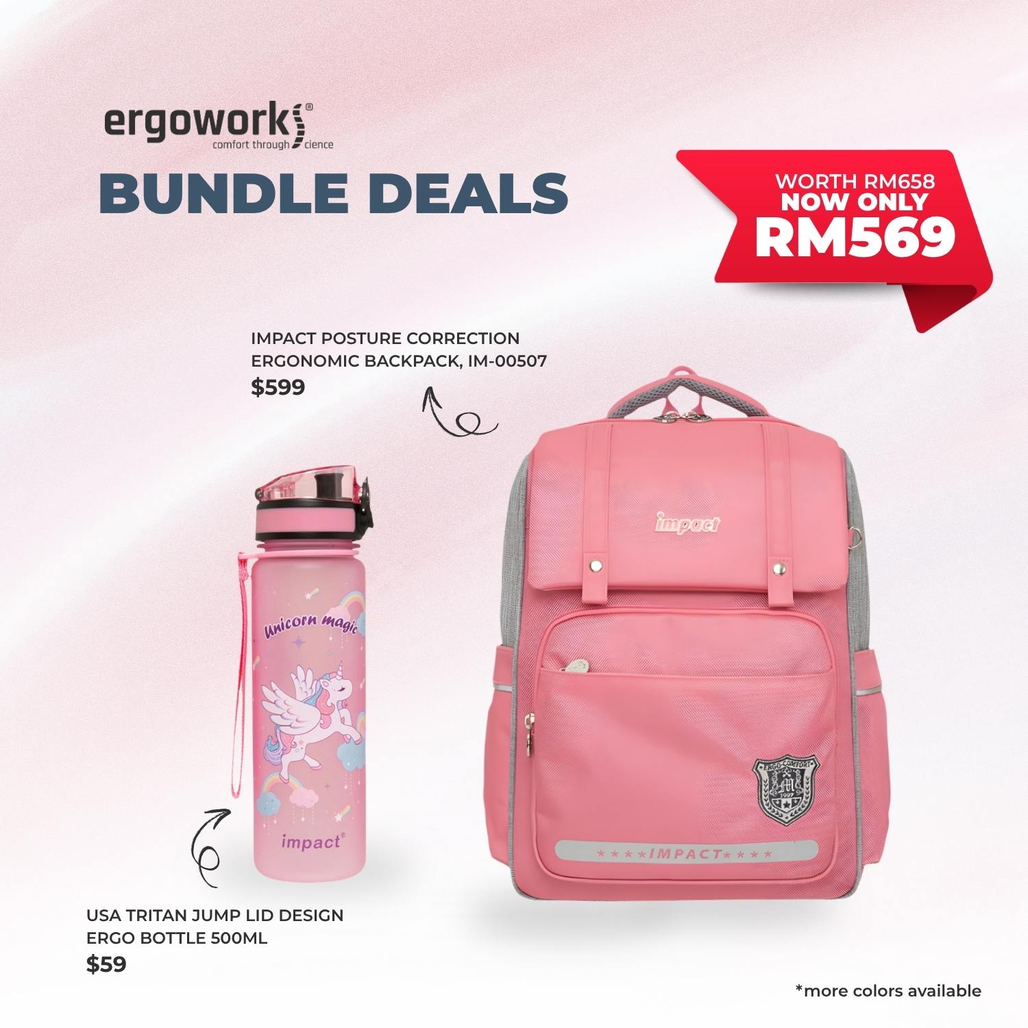 [Bundle Deals] Ergonomic Backpack + Ergo Bottle 500ML (IM-00507/IM-00B11/IM-00B12)