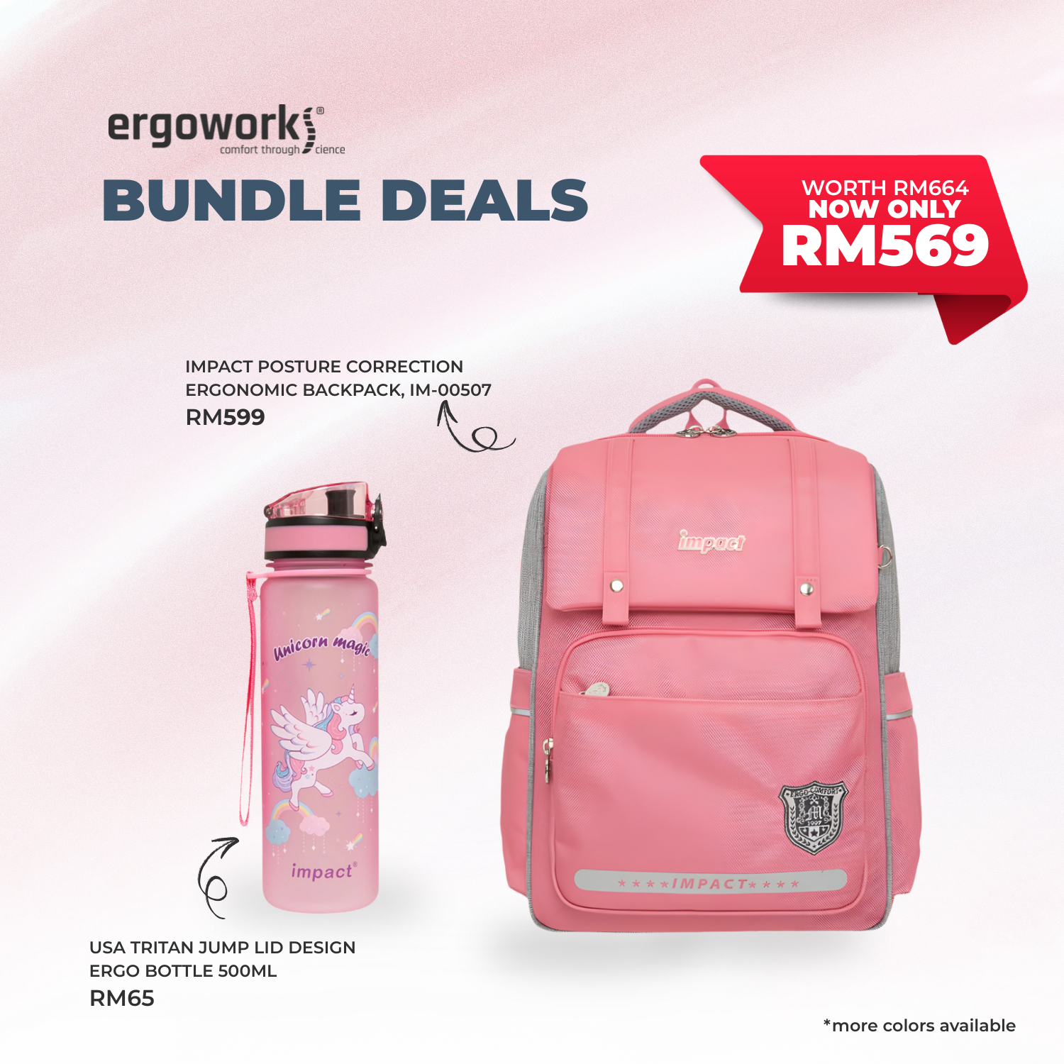 [Bundle Deals] Ergonomic Backpack + Ergo Bottle 500ML (IM-00507/IM-00B11/IM-00B12)